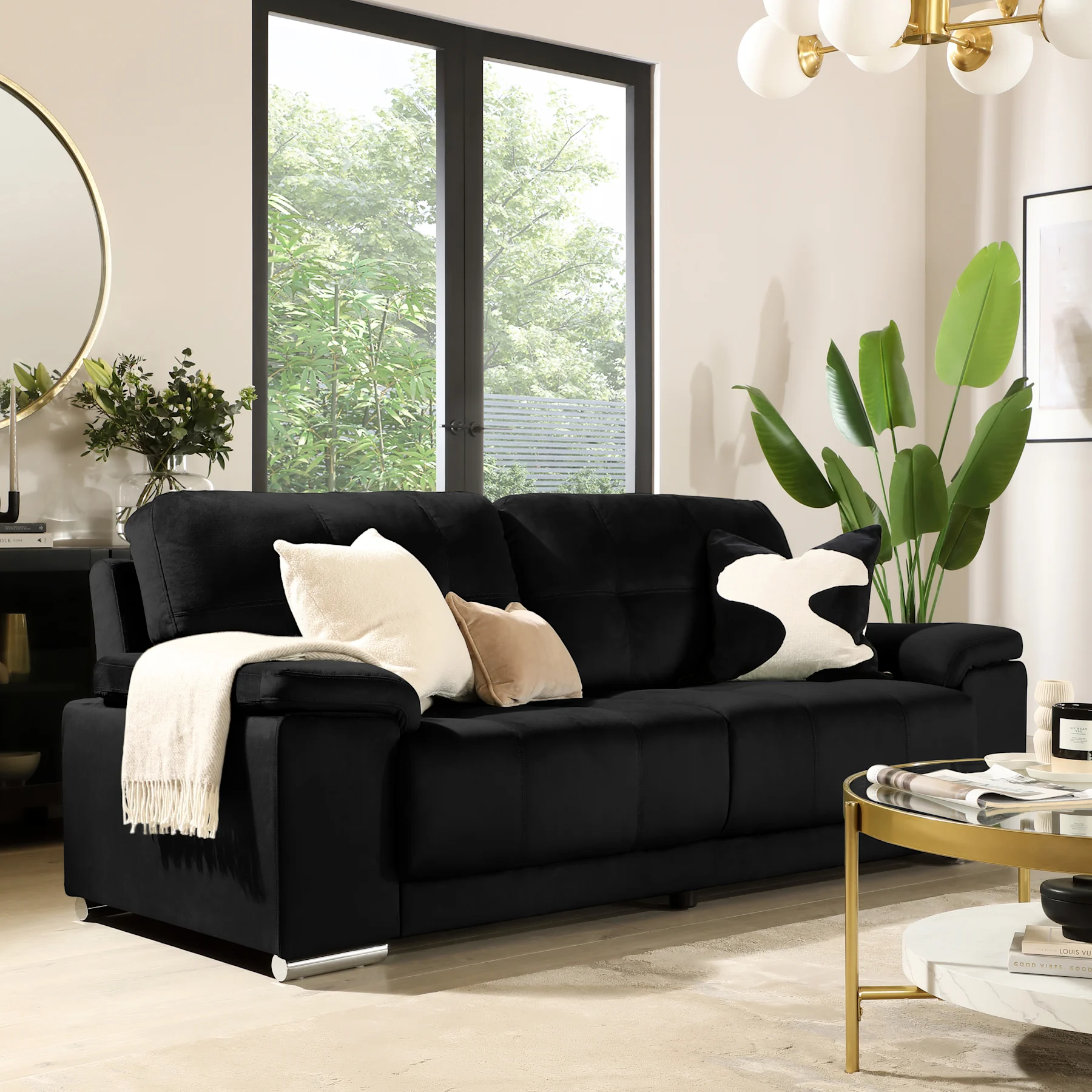 Kansas 3 Seater Sofa, Black Classic Velvet