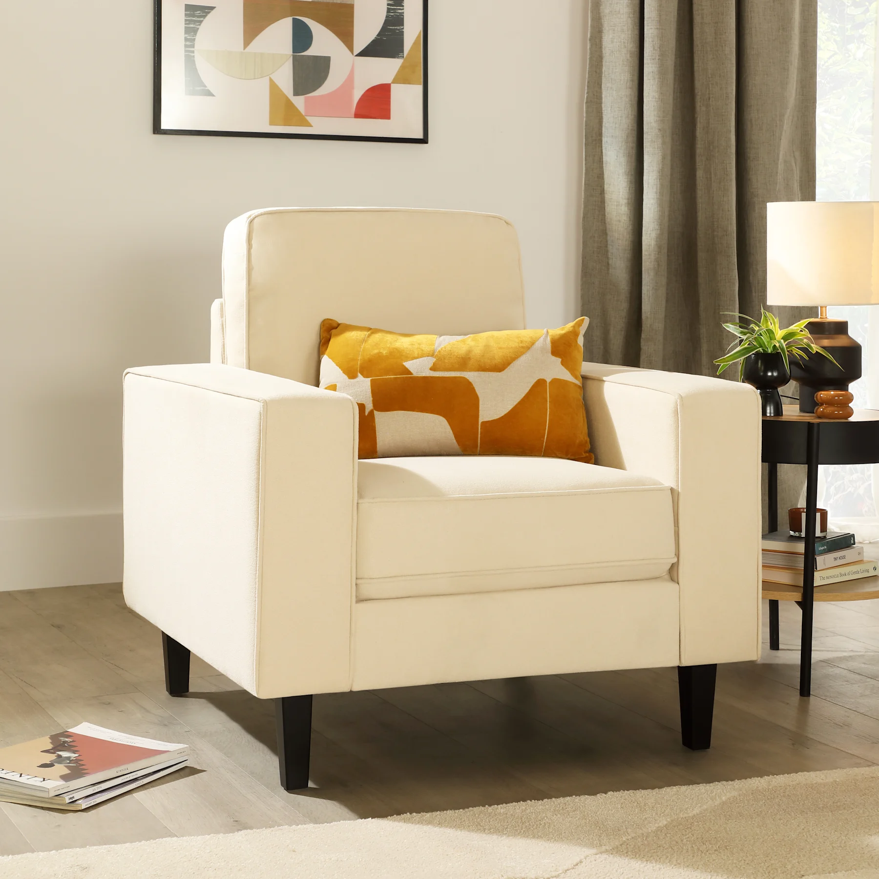 Monaco Armchair, Ivory Classic Plush Fabric