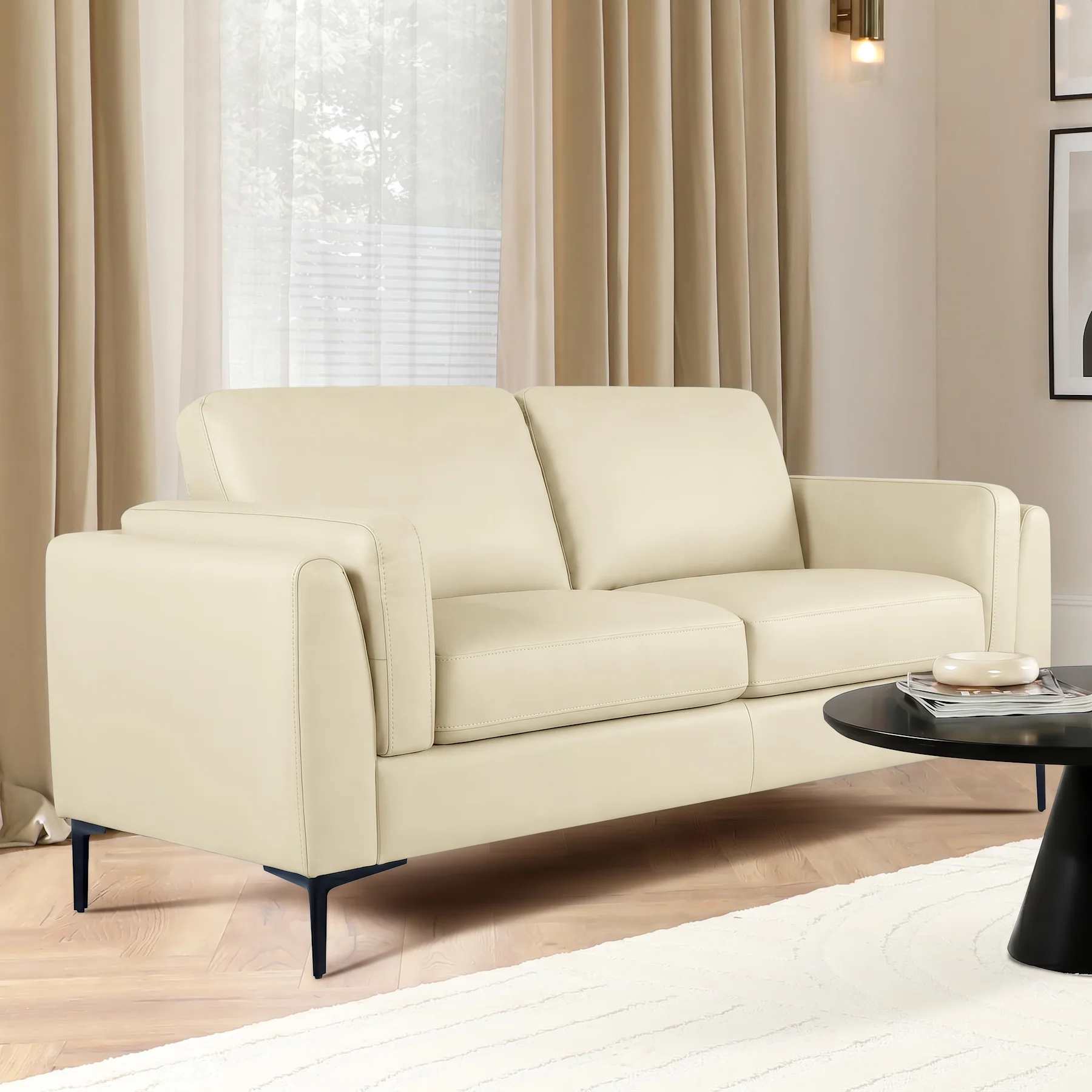 Lucia 2 Seater Sofa, Ivory Premium Faux Leather