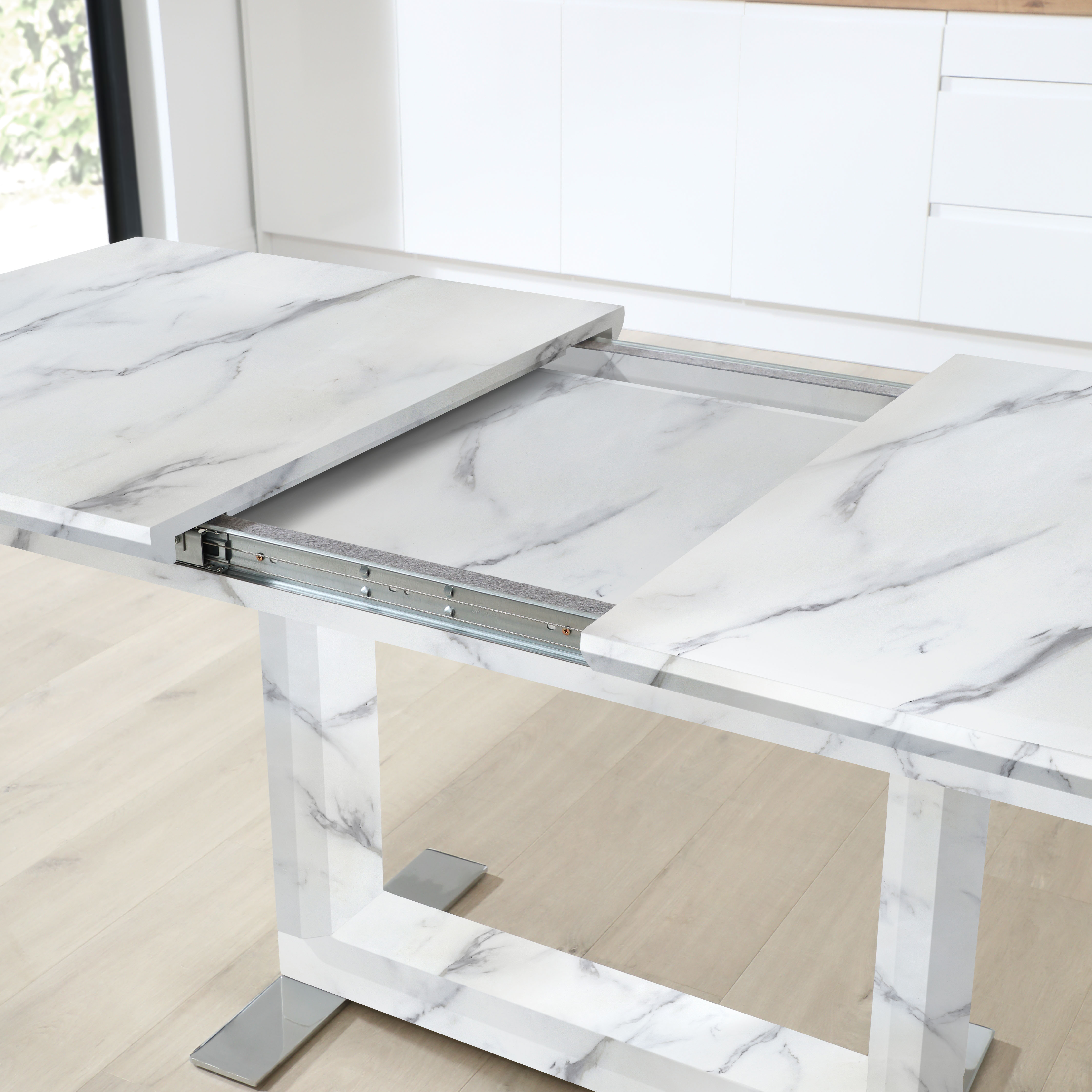 Tokyo Extending Dining Table & 4 Salisbury Chairs, White Marble