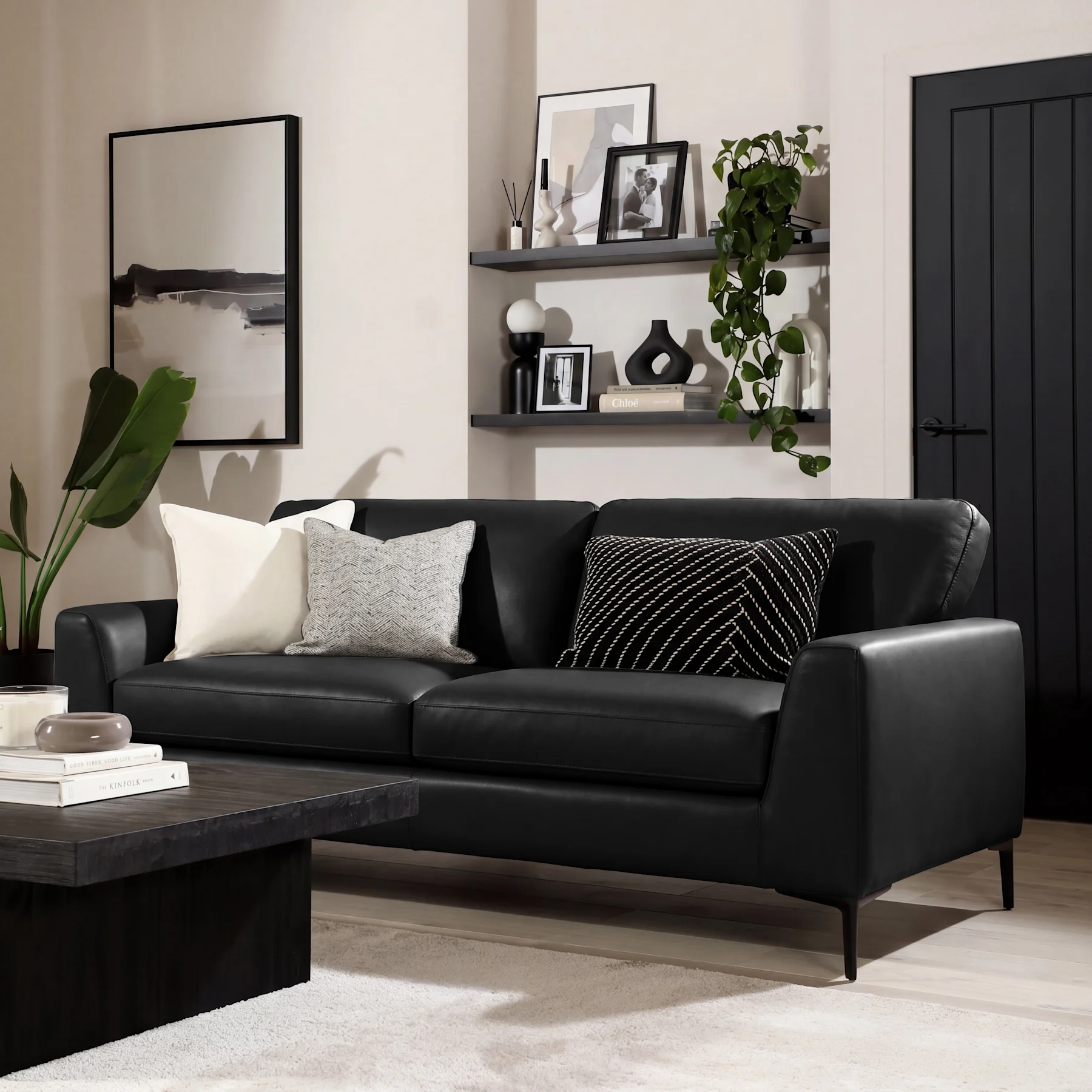 Lexi 3 Seater Sofa, Black Premium Faux Leather