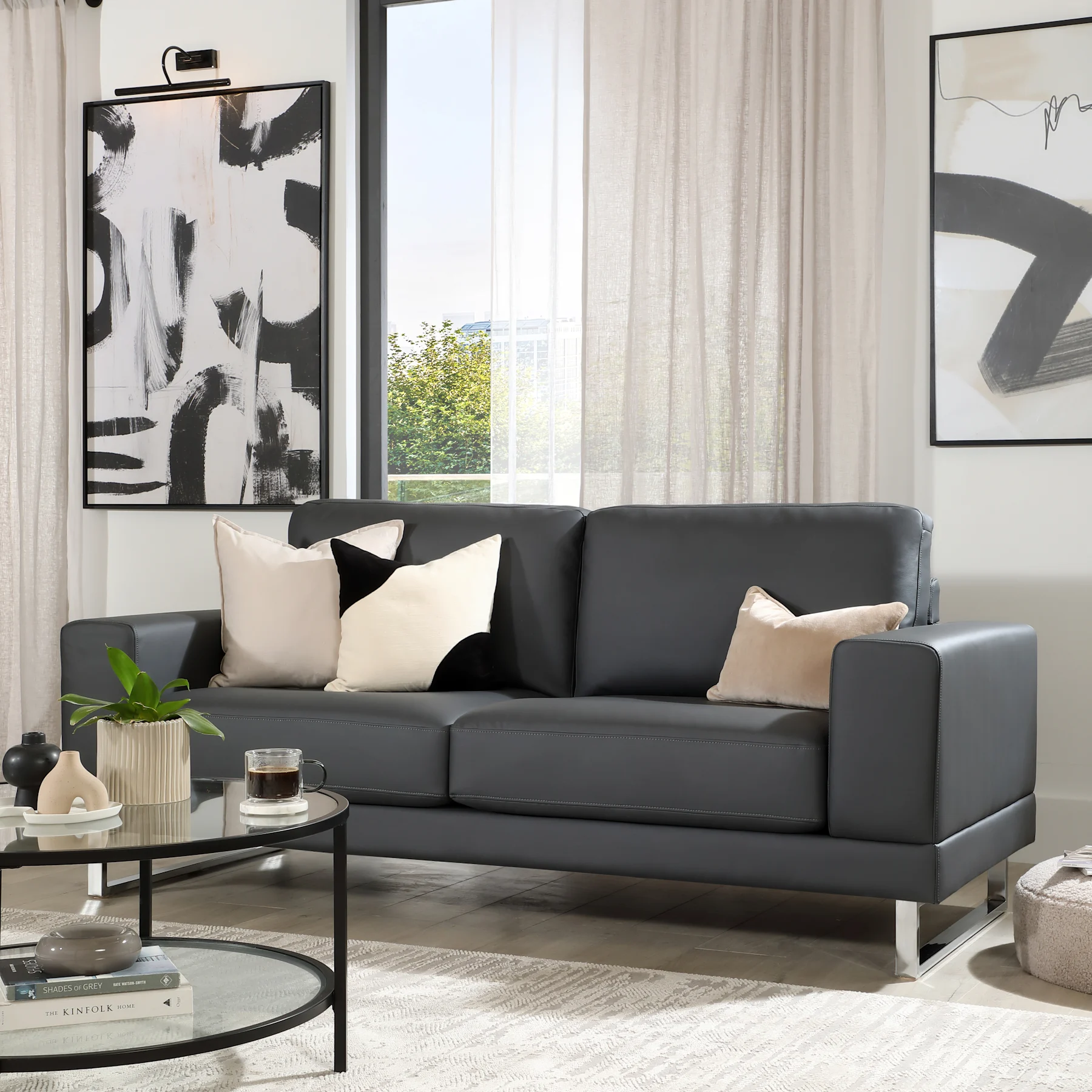 Alessia 3 Seater Sofa, Grey Premium Faux Leather