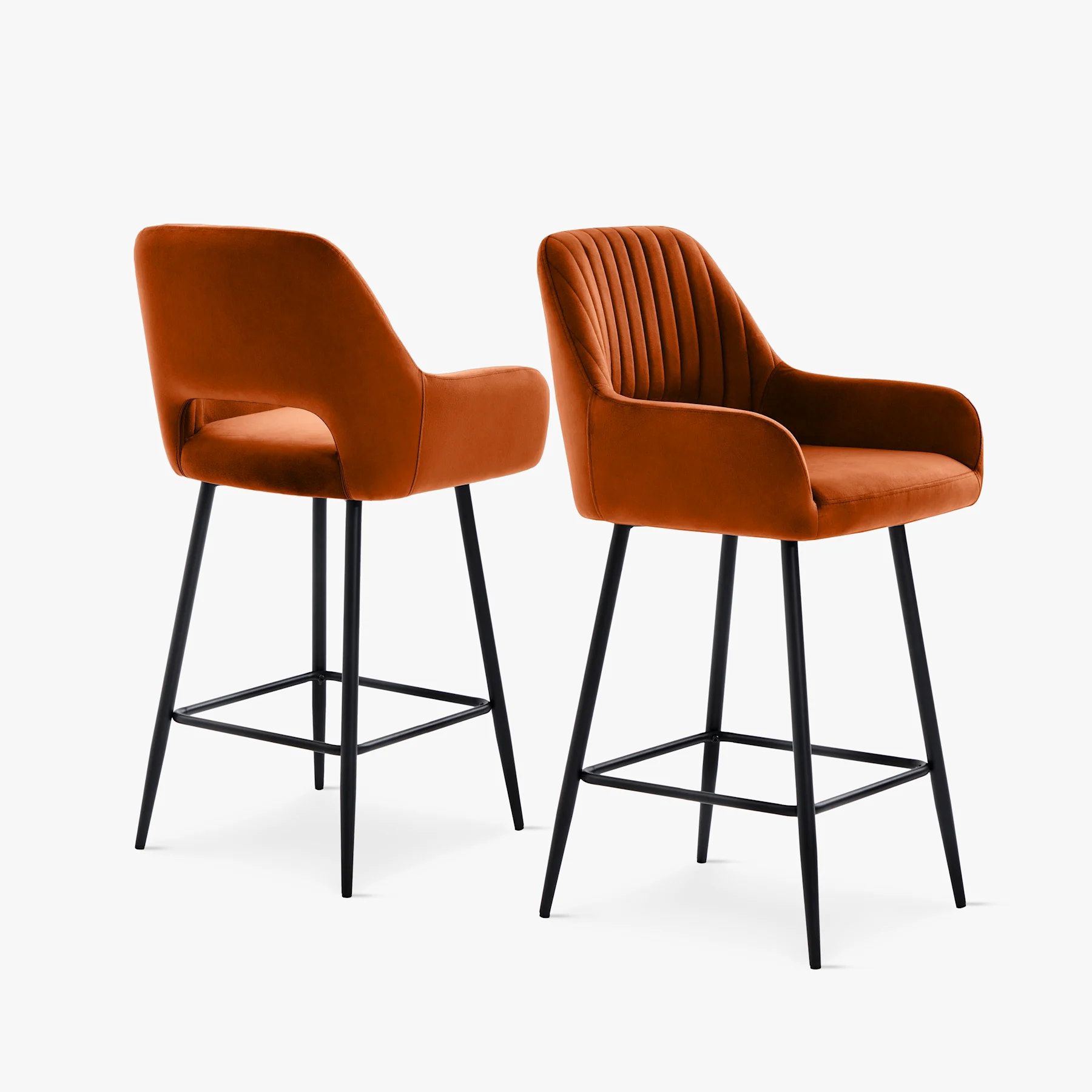 Clara Bar Stool, Burnt Orange Classic Velvet & Black Steel
