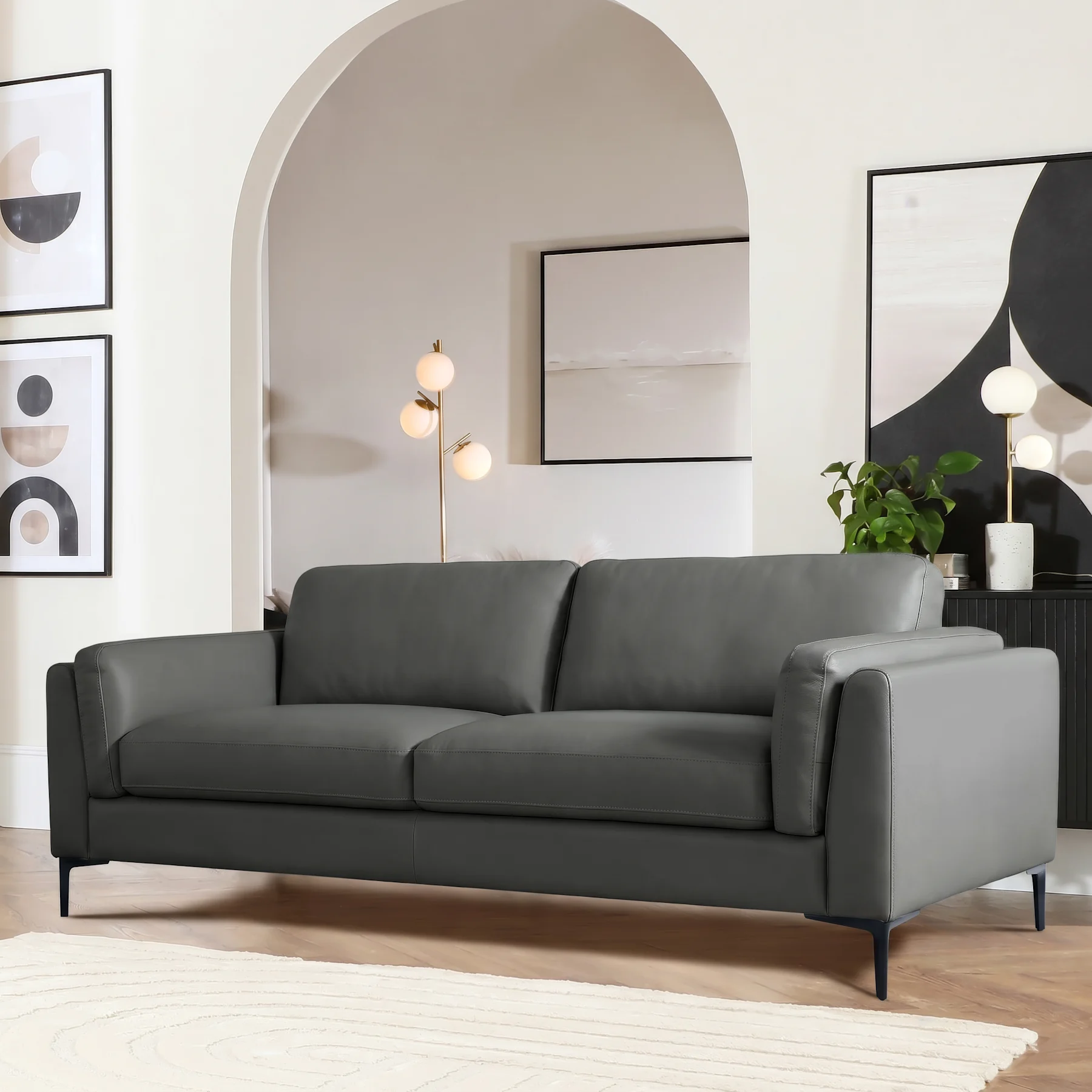 Lucia 3 Seater Sofa, Grey Premium Faux Leather