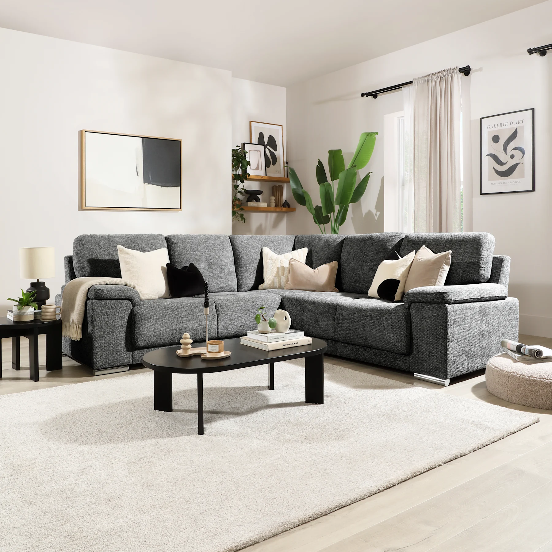 Kansas Corner Sofa, Dark Grey Woven Chenille Fabric