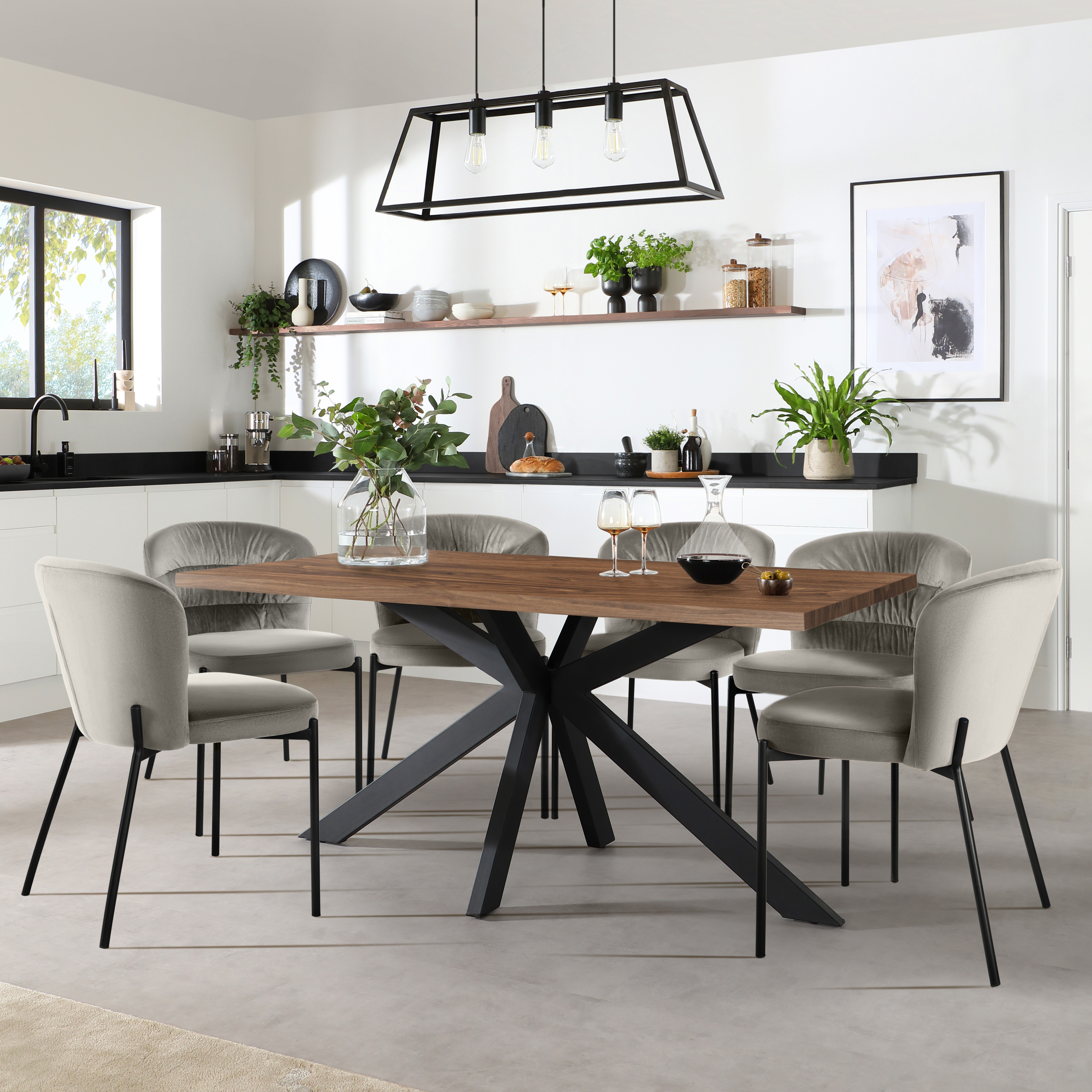 Madison Industrial Dining Table & 6 Gianna Chairs, Walnut Effect