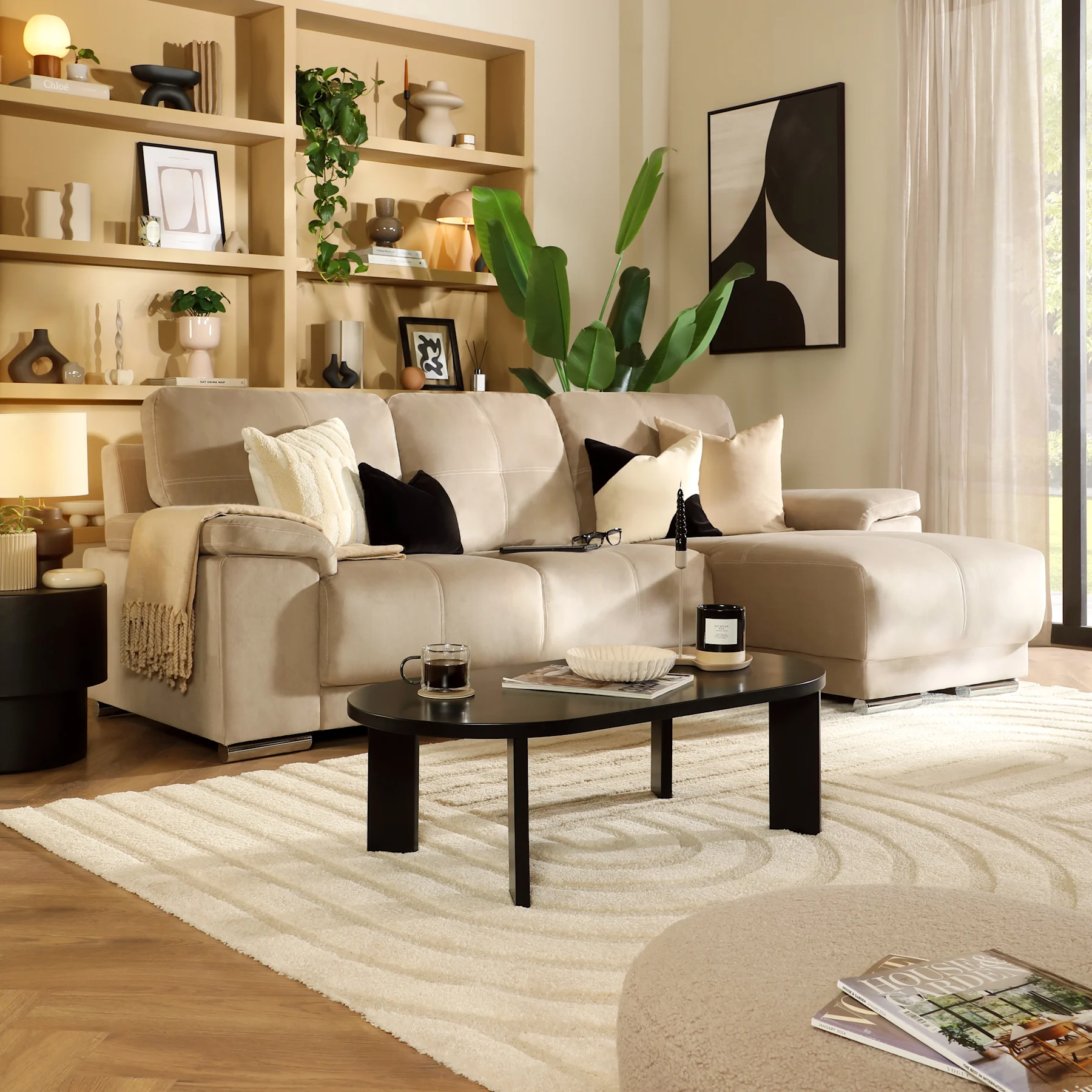 Kansas L-Shape Corner Sofa, Right-Hand Facing, Champagne Classic Velvet