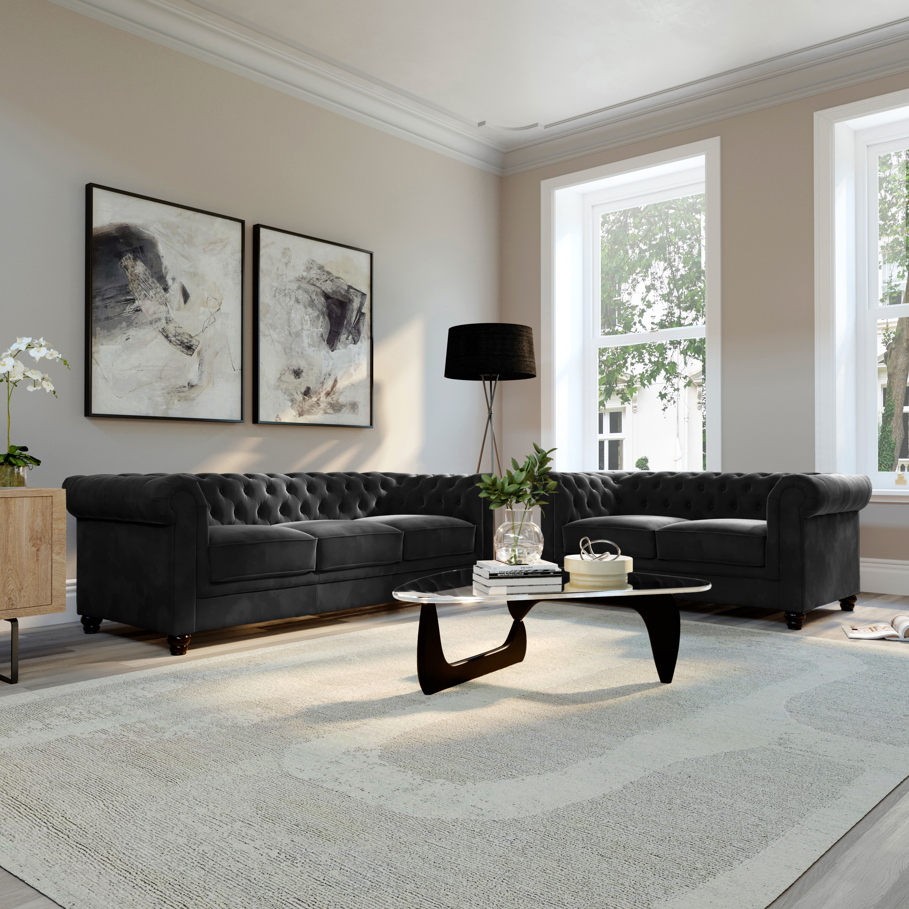Hampton 3+2 Seater Chesterfield Sofa Set, Black Classic Velvet Only £ ...