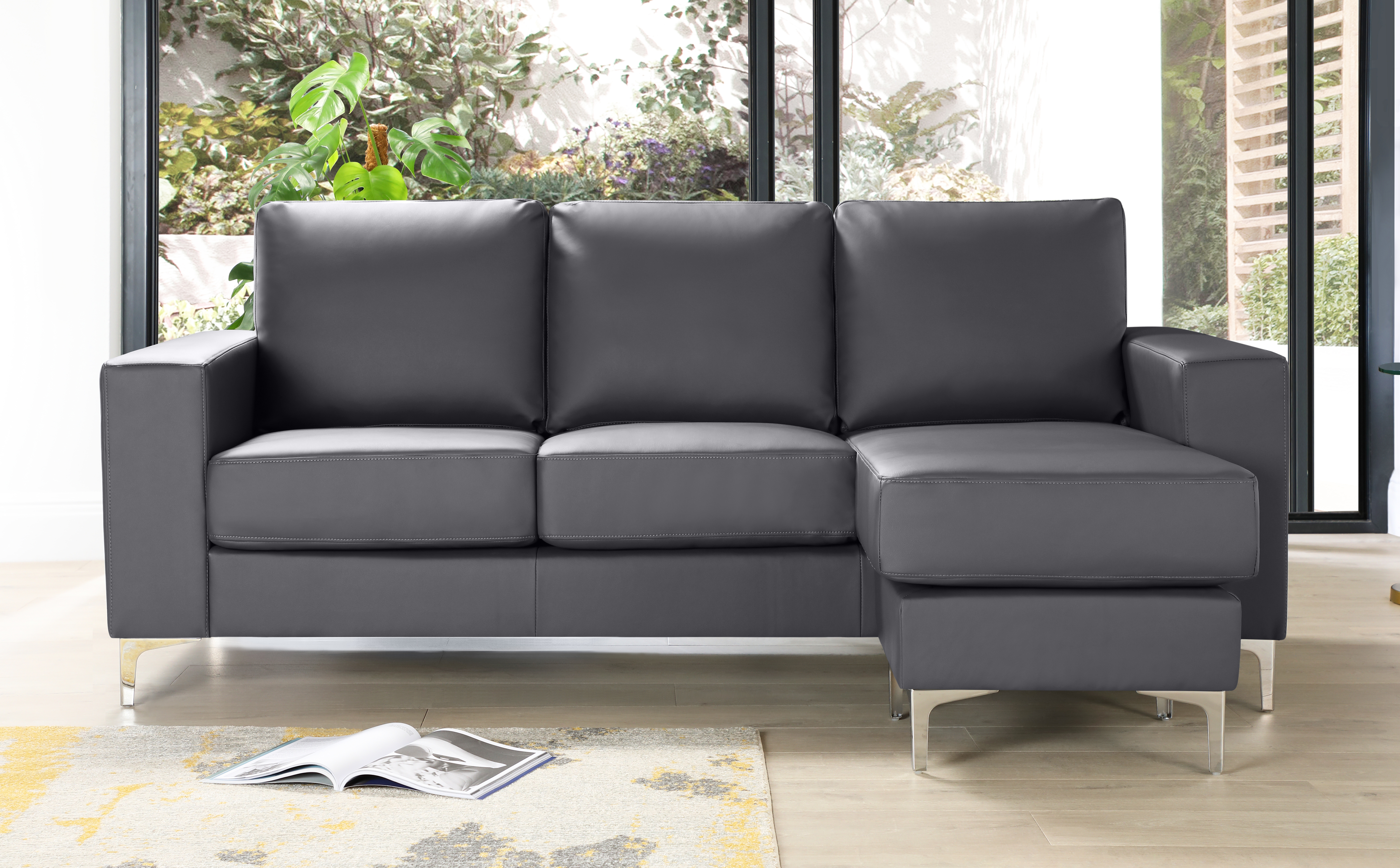 Baltimore L-shape Corner Sofa, Grey Premium Faux Leather Only