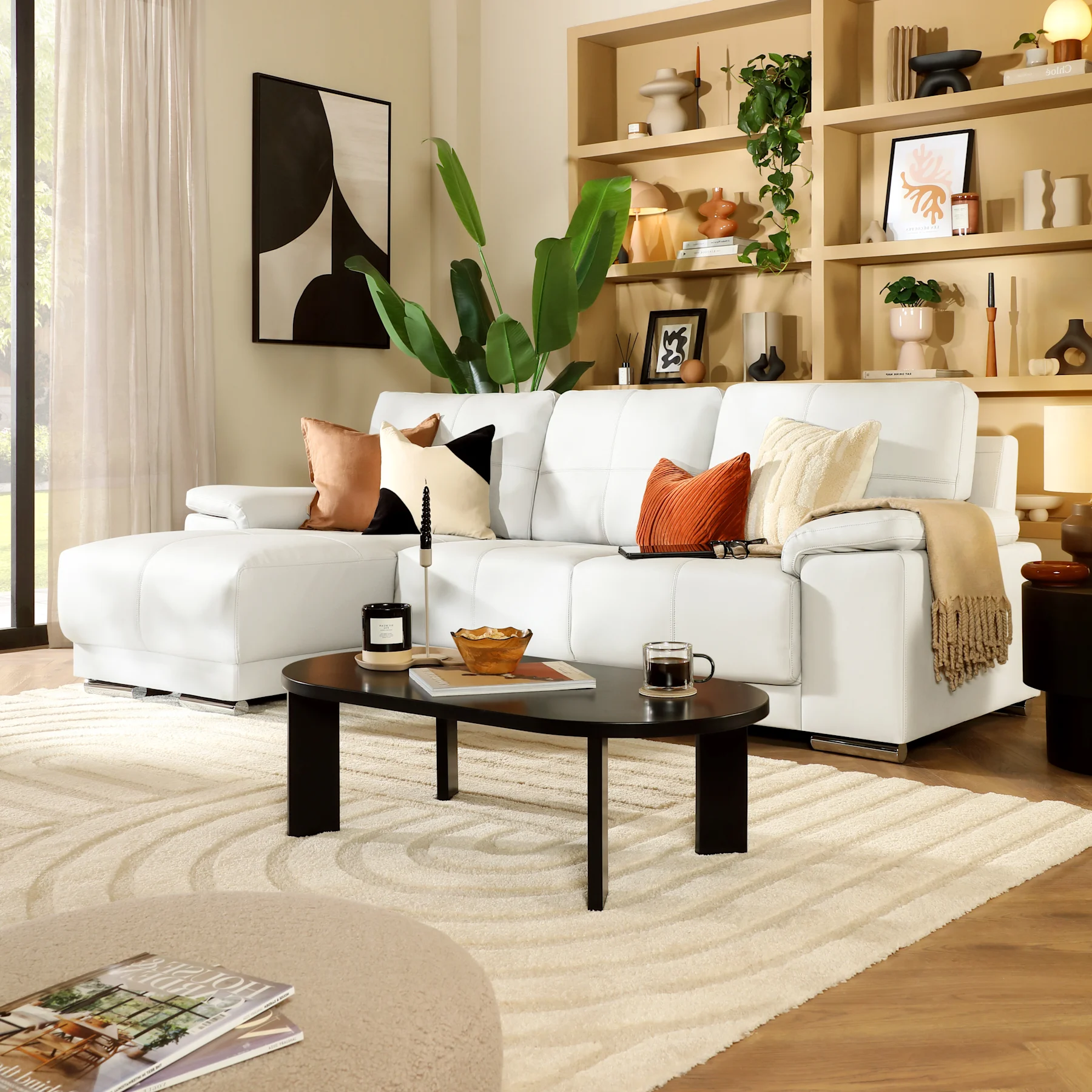 Kansas L-Shape Corner Sofa, Left-Hand Facing, White Premium Faux Leather