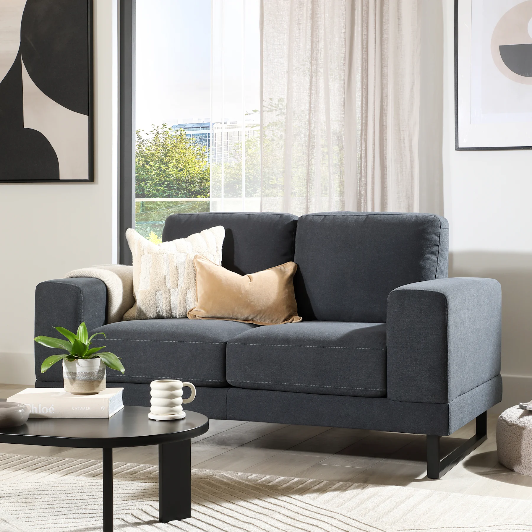 Alessia 2 Seater Sofa, Slate Grey Classic Plush Fabric