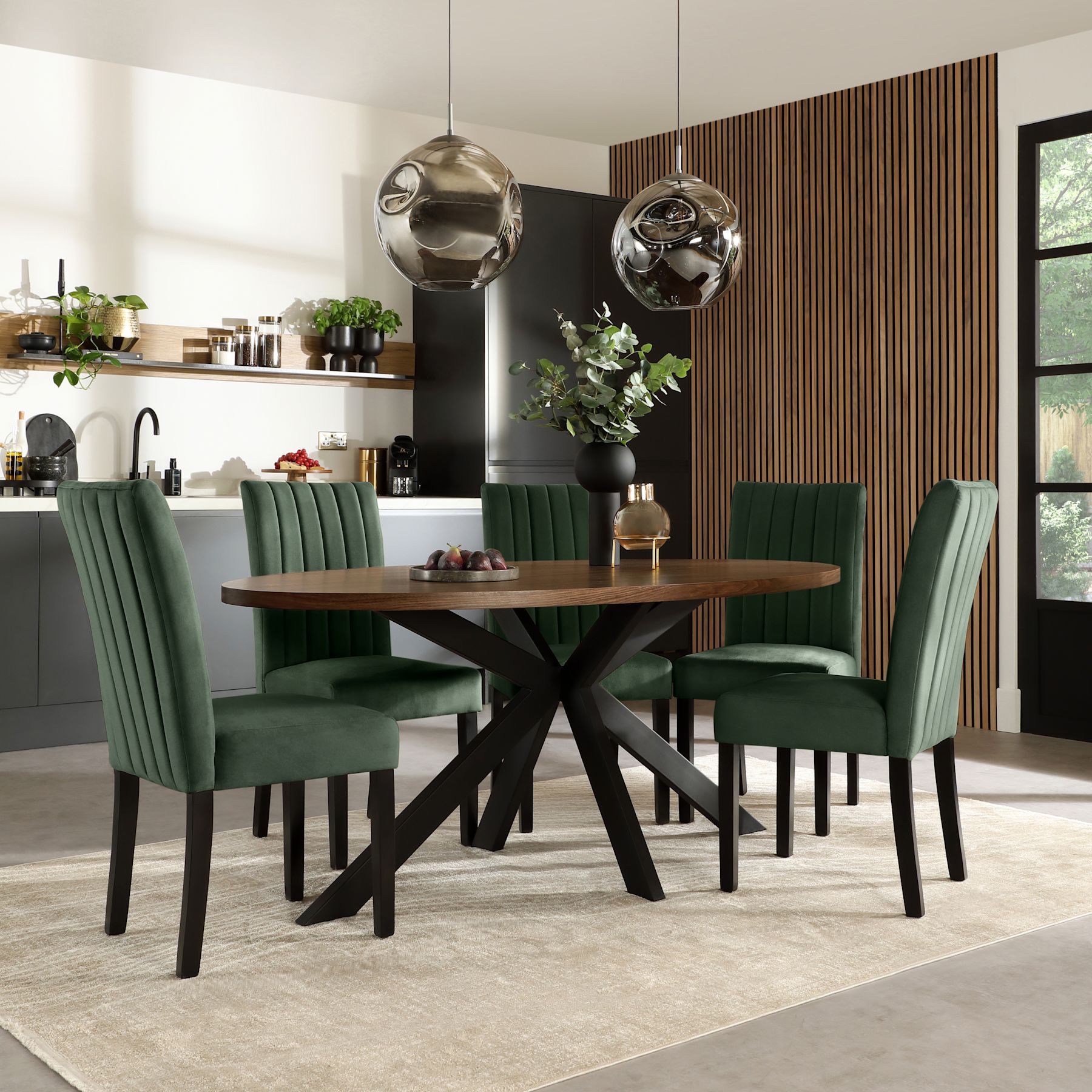 Madison Oval Industrial Dining Table & 4 Salisbury Chairs, Walnut ...