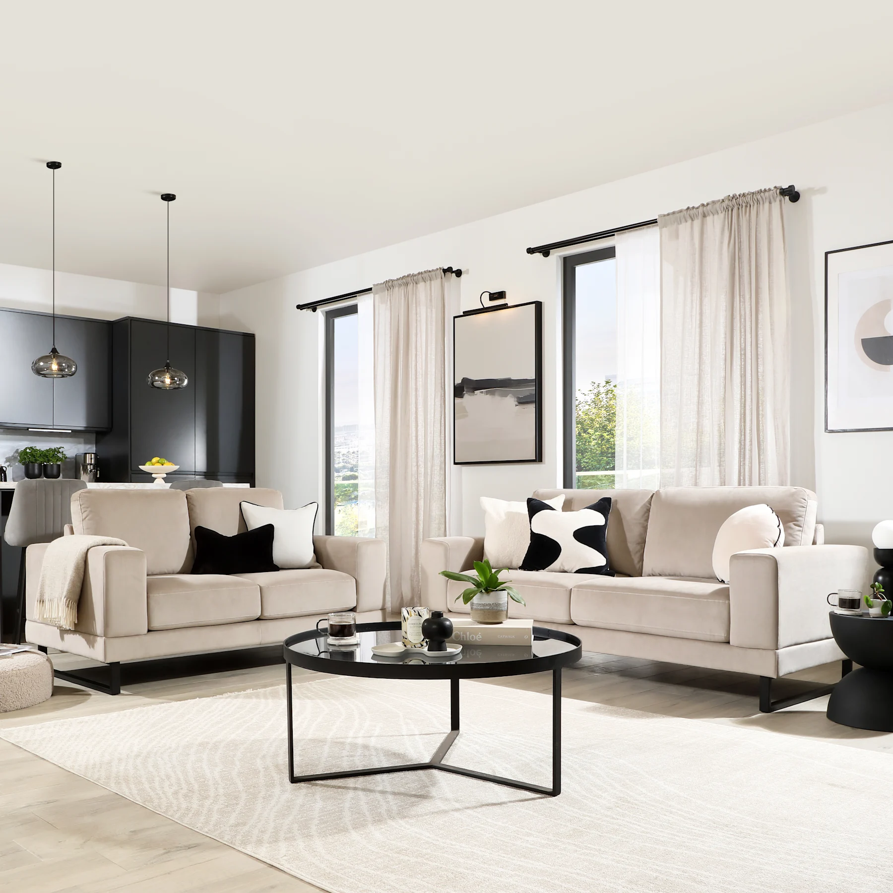 Alessia 3+2 Seater Sofa Set, Champagne Classic Velvet