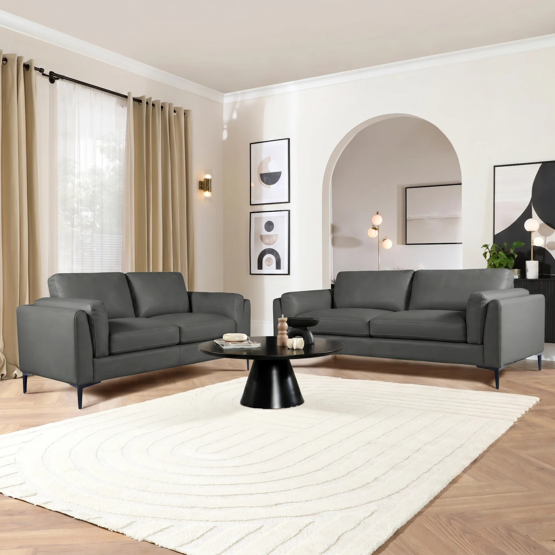 Lucia 3+2 Seater Sofa Set, Grey Premium Faux Leather