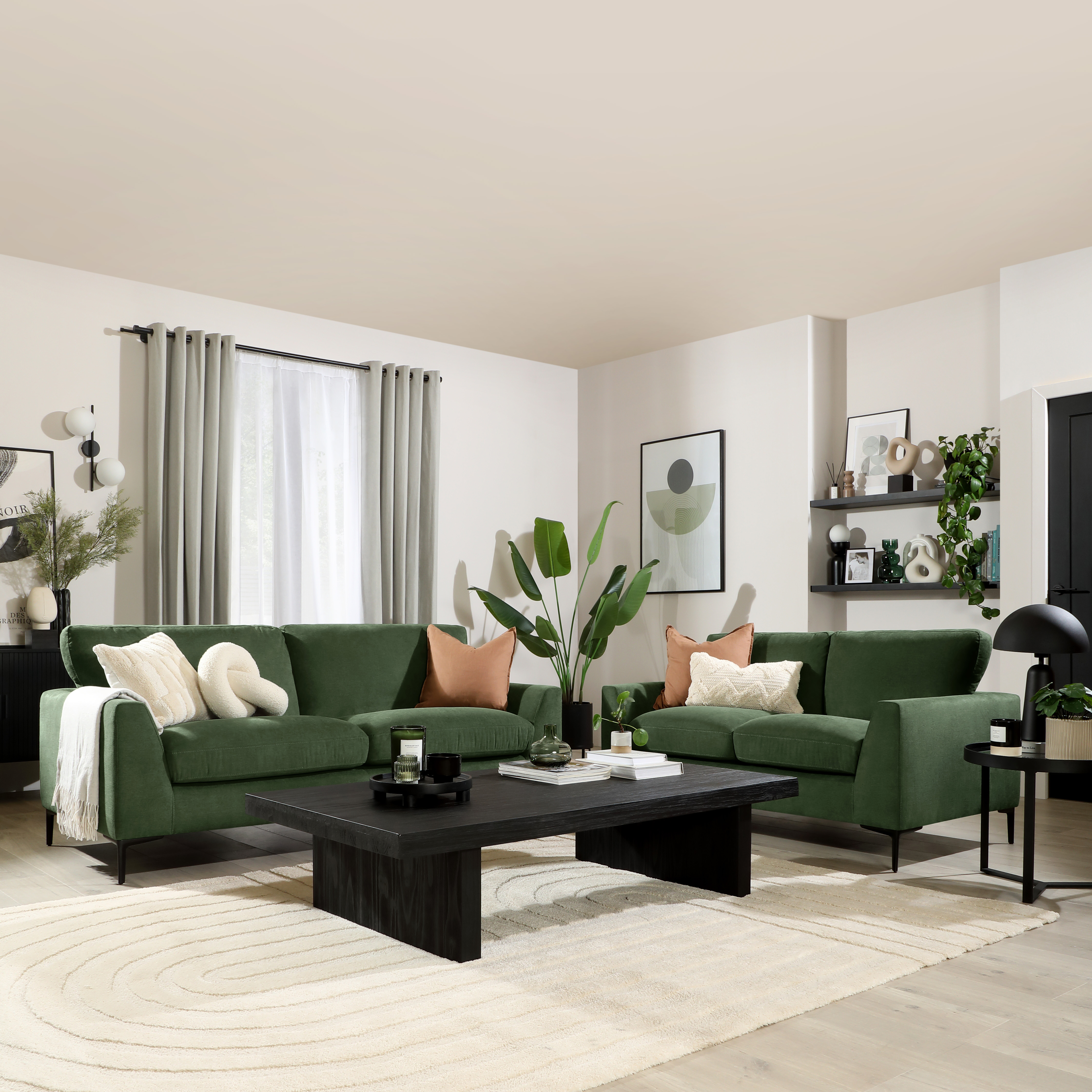 Lexi 3+2 Seater Sofa Set, Olive Green House Plush Fabric Only