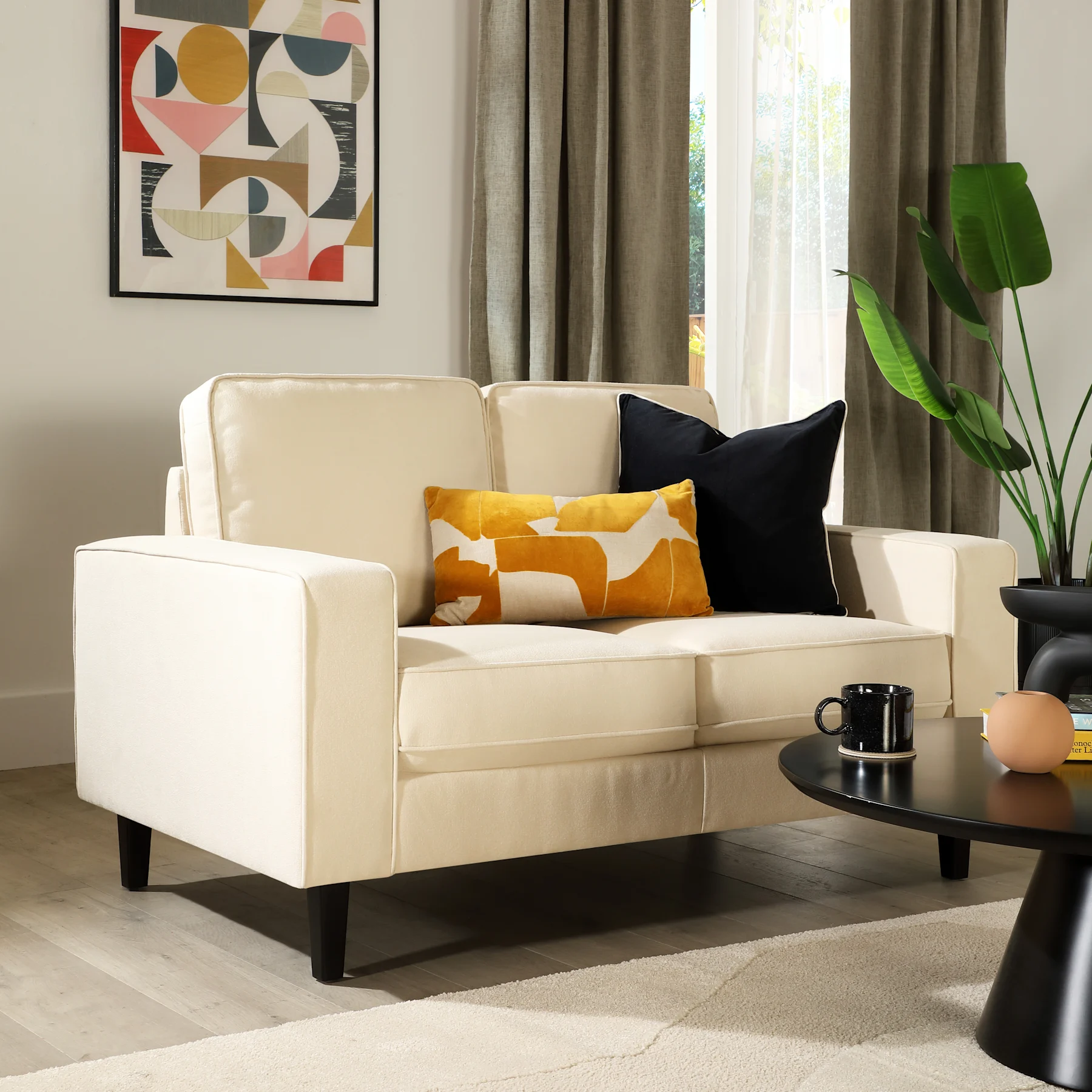 Monaco 2 Seater Sofa, Ivory Classic Plush Fabric