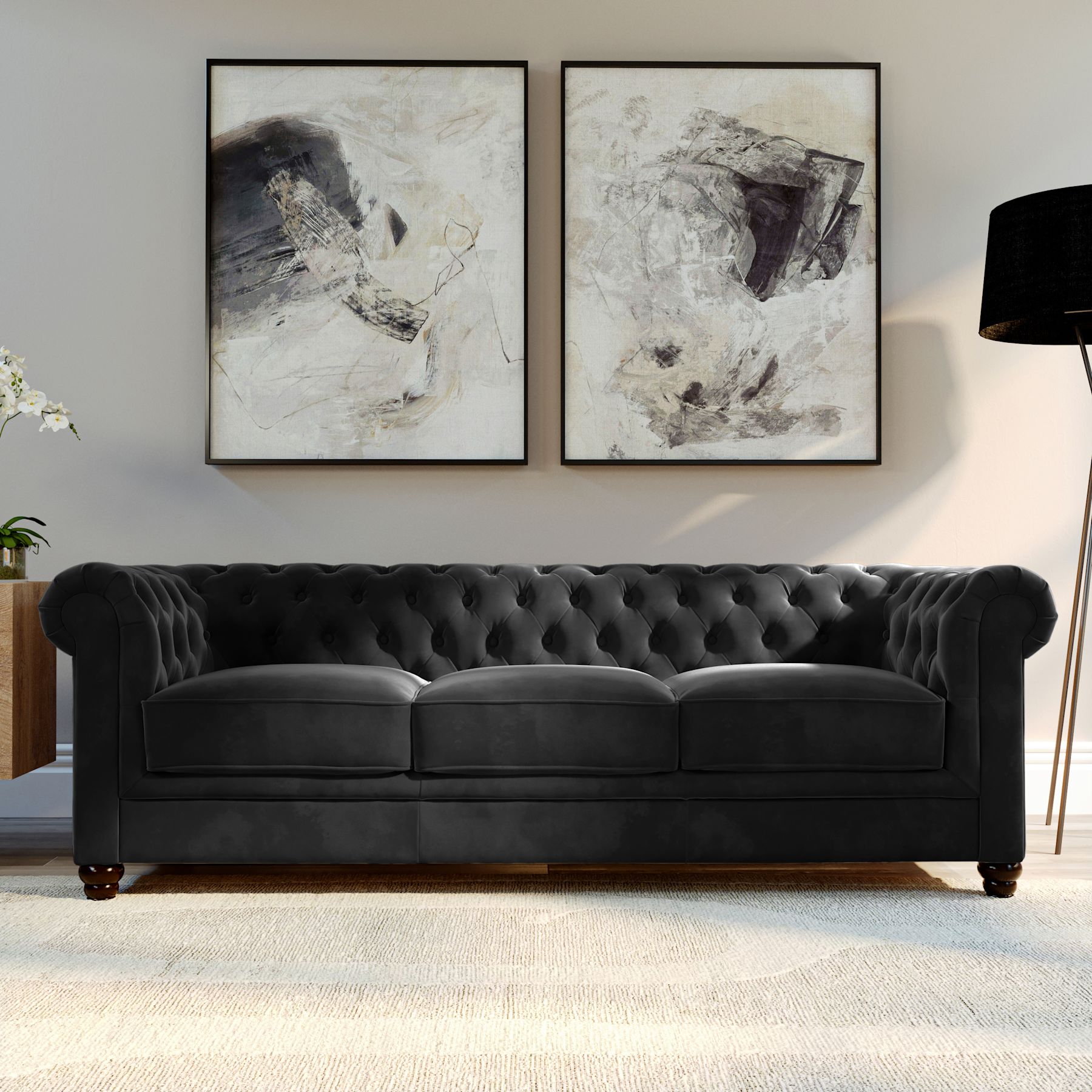 Hampton 3 Seater Chesterfield Sofa, Black Classic Velvet Only £749.99 ...
