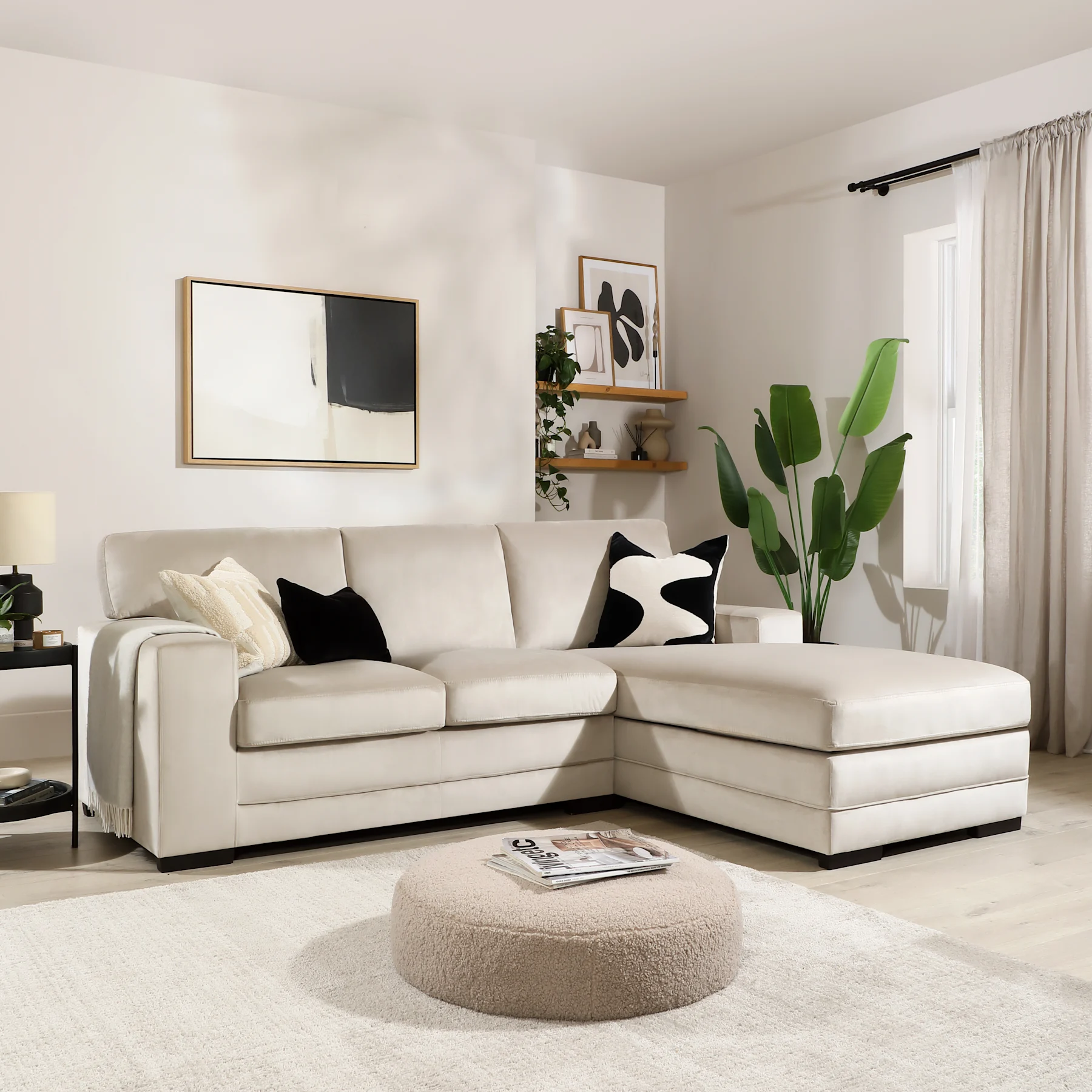 Manhattan L-Shape Corner Sofa, Right-Hand Facing, Champagne House Velvet