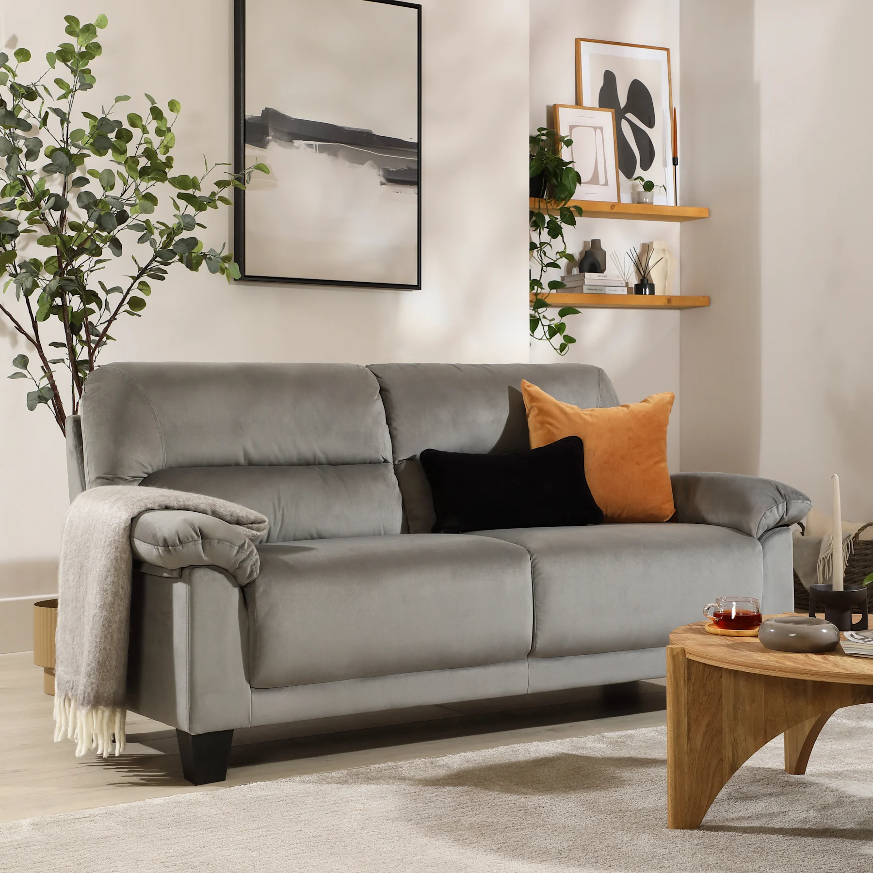 Austin Small 3 Seater Sofa, Grey Classic Velvet
