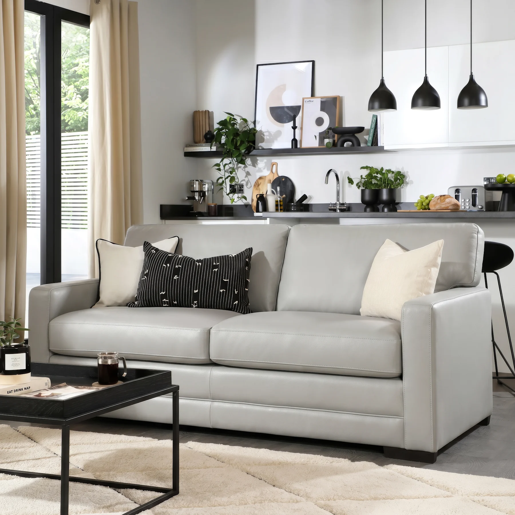 Arden 3 Seater Sofa, Light Grey Premium Faux Leather