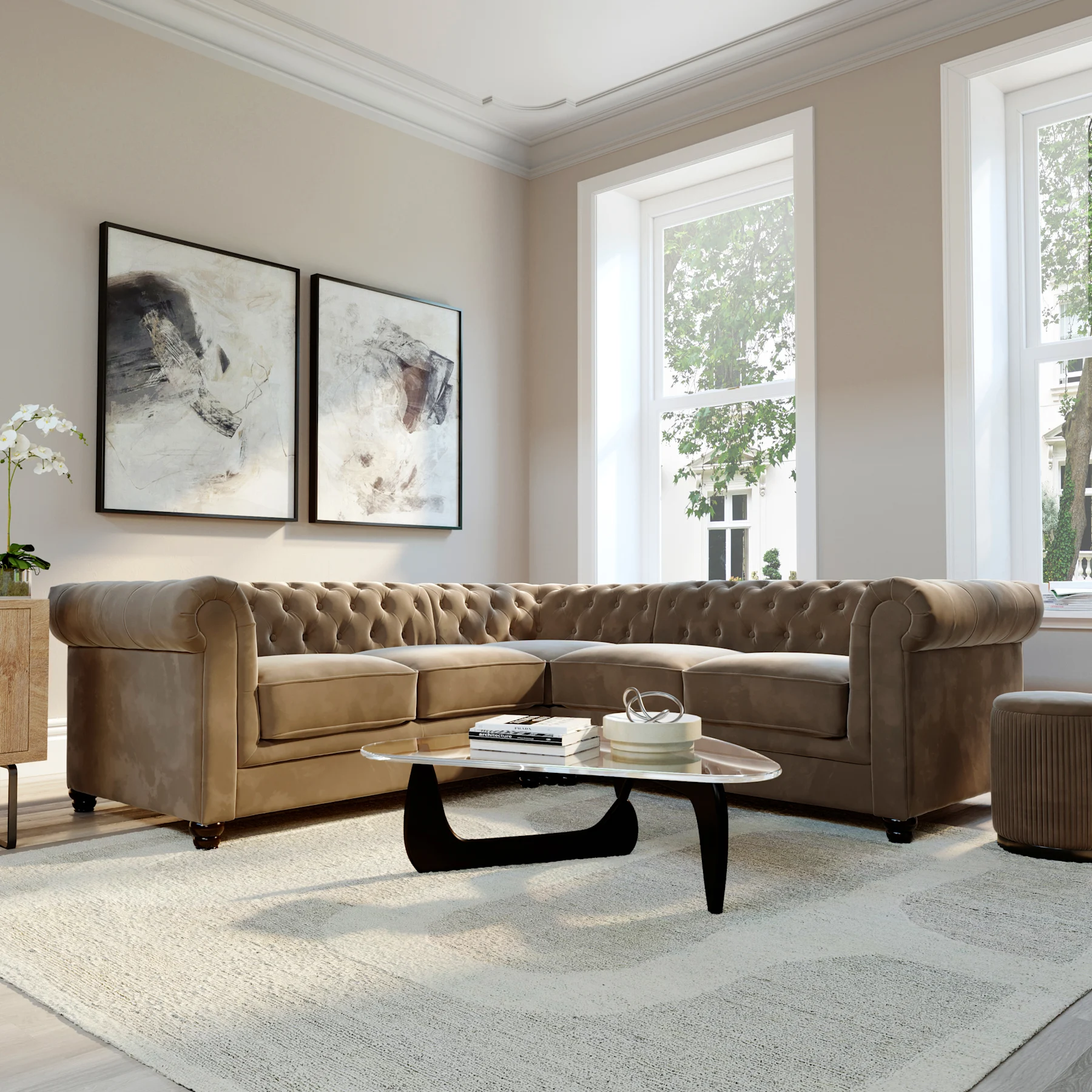 Hampton Corner Sofa, Beige Classic Velvet
