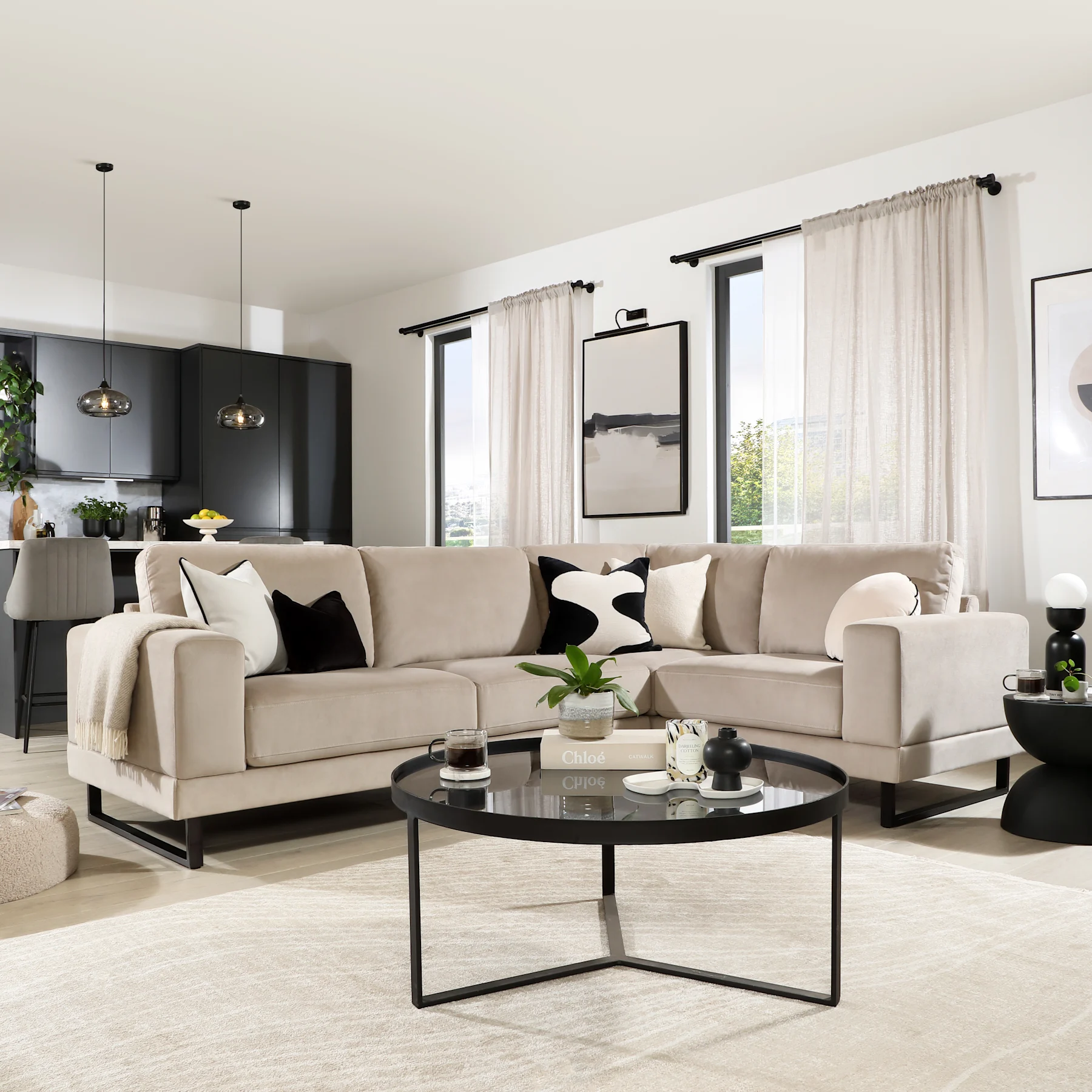 Alessia L-Shape Corner Sofa, Right-Hand Facing, Champagne Classic Velvet