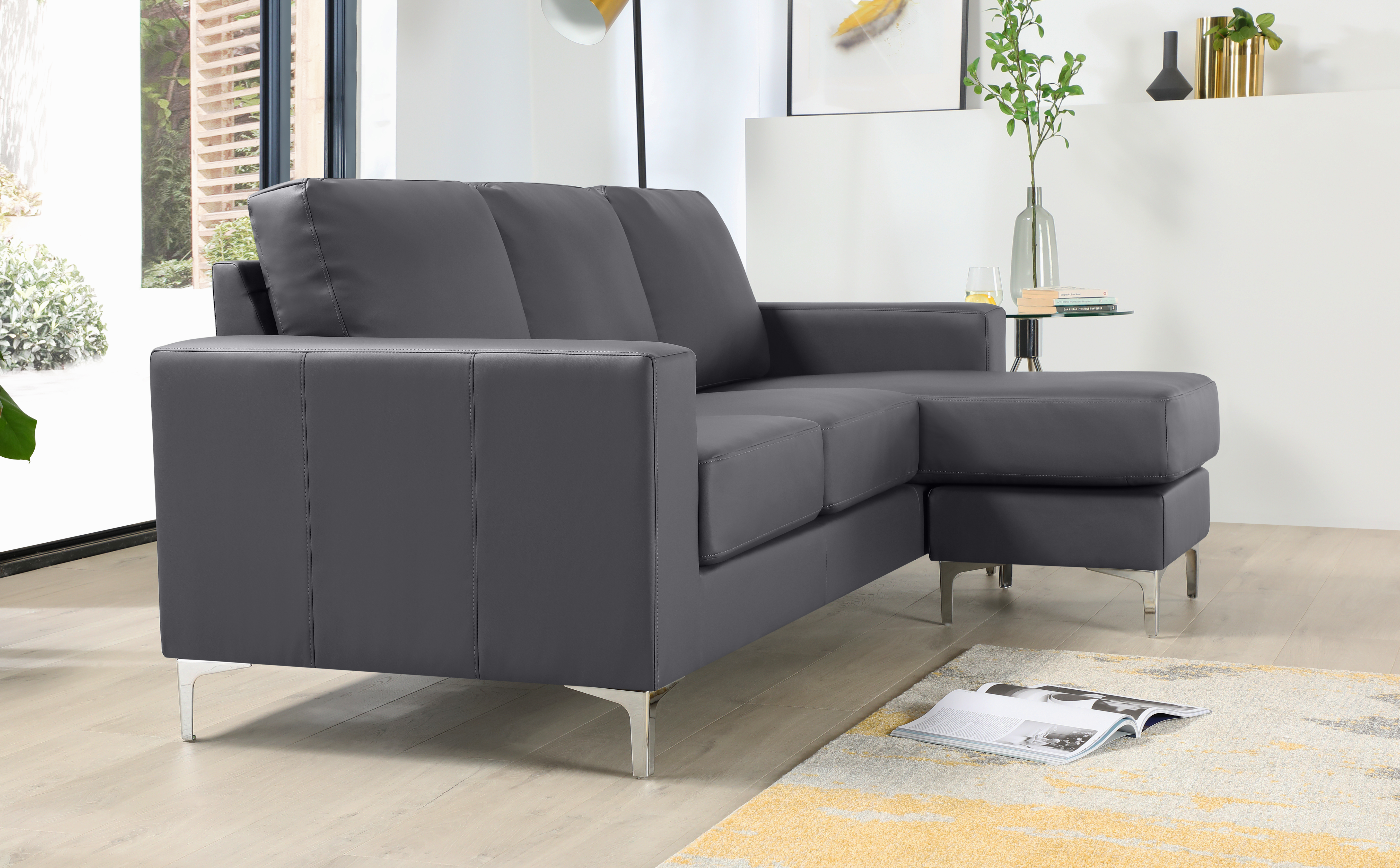 Baltimore L-shape Corner Sofa, Grey Premium Faux Leather Only