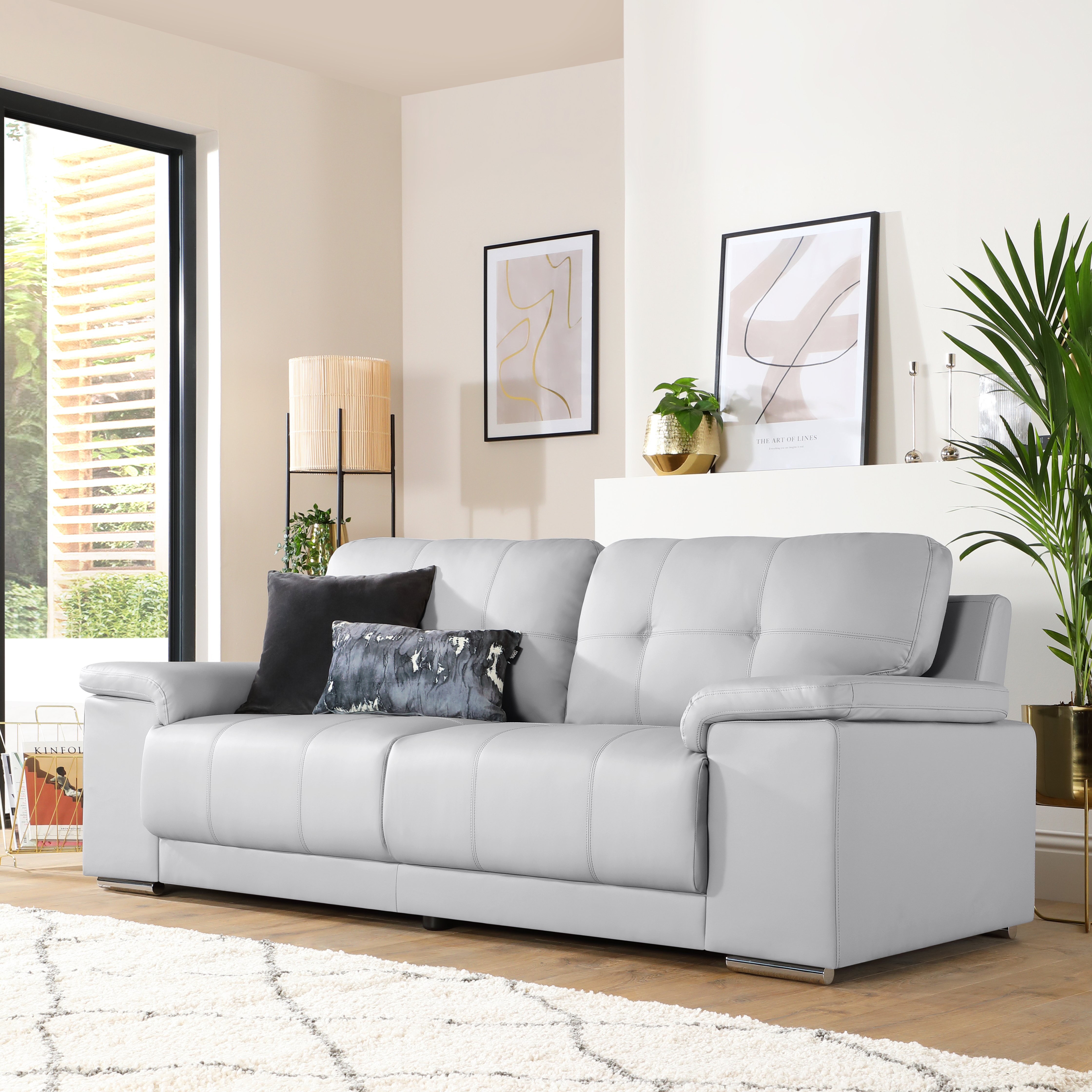Kansas Seater Sofa, Light Grey Premium Faux Leather Only