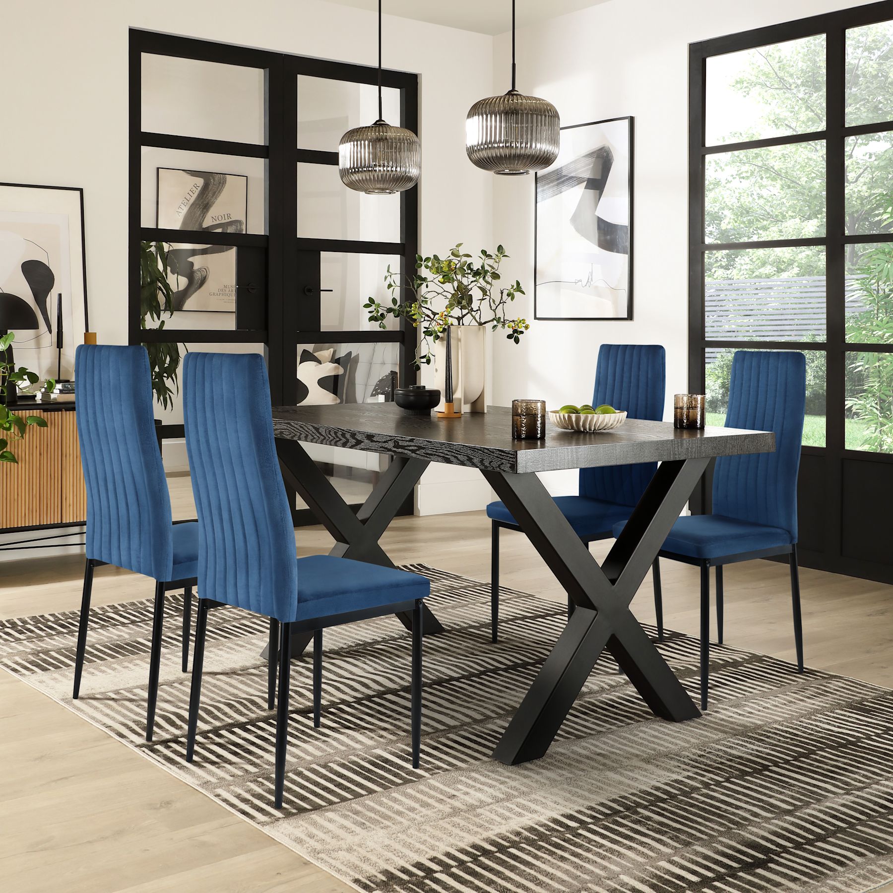 Franklin Dining Table Leon Chairs, Black Oak Effect Black