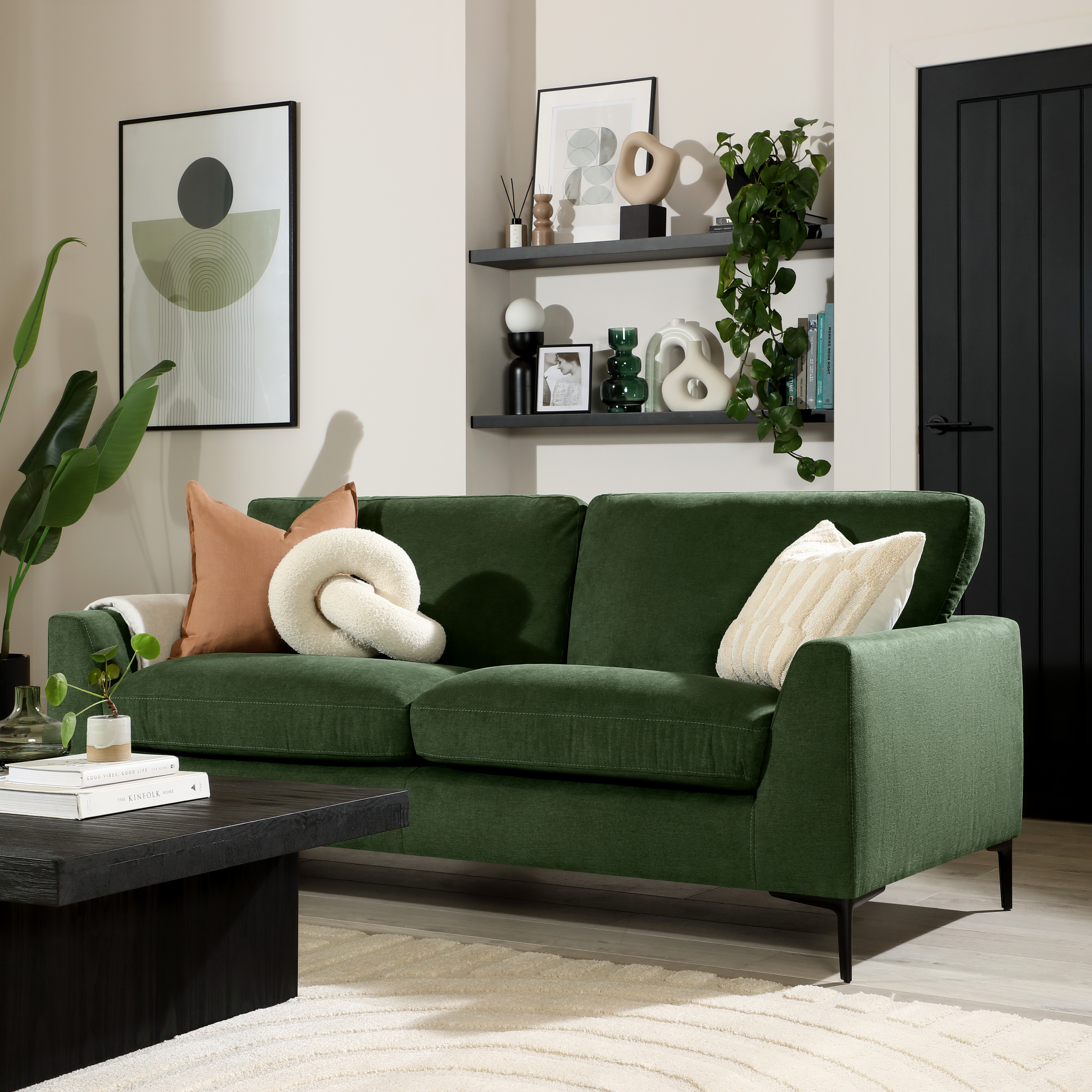 Lexi 3 Seater Sofa, Moss Green House Plush Fabric Only £549.99