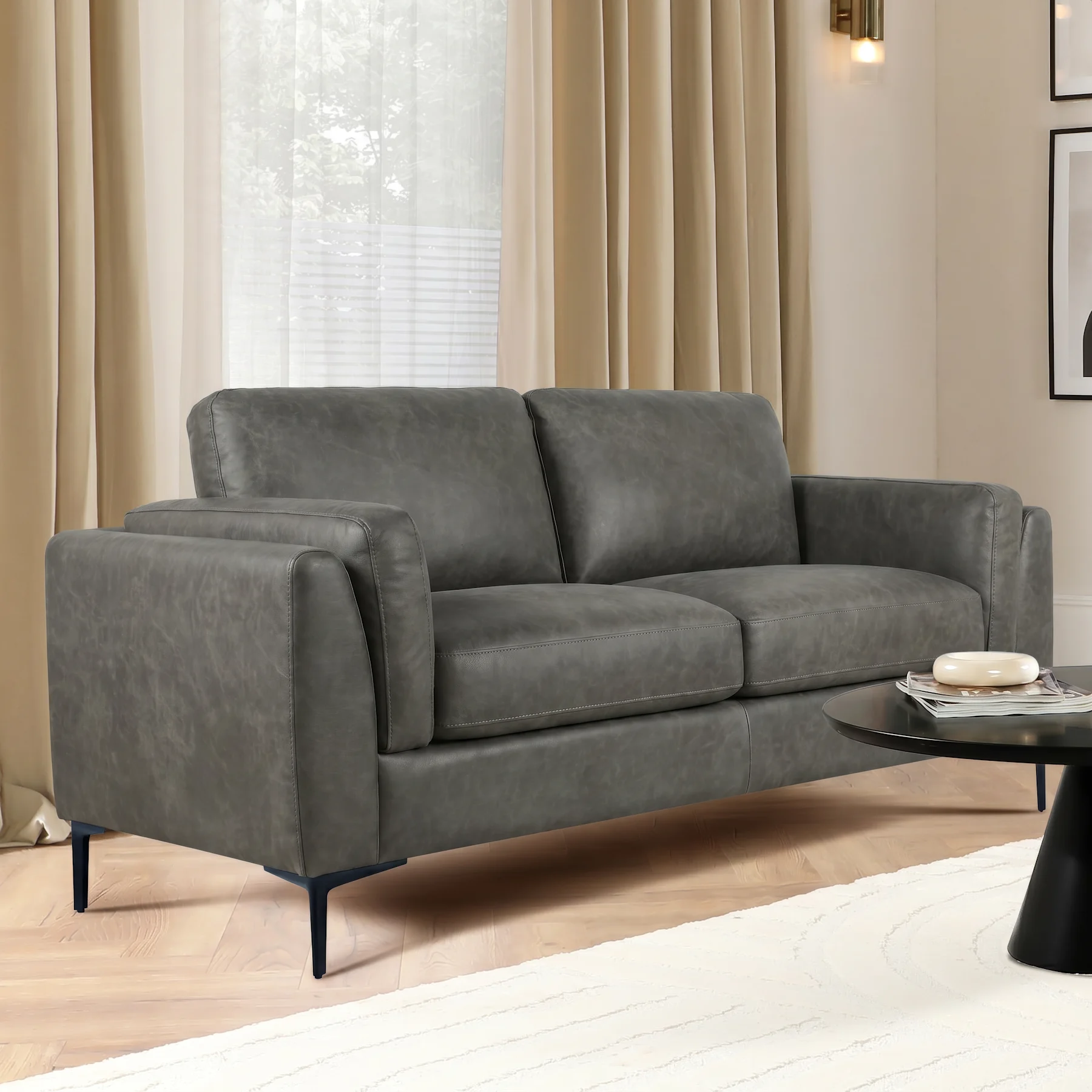 Lucia 2 Seater Sofa, Vintage Grey Premium Faux Leather