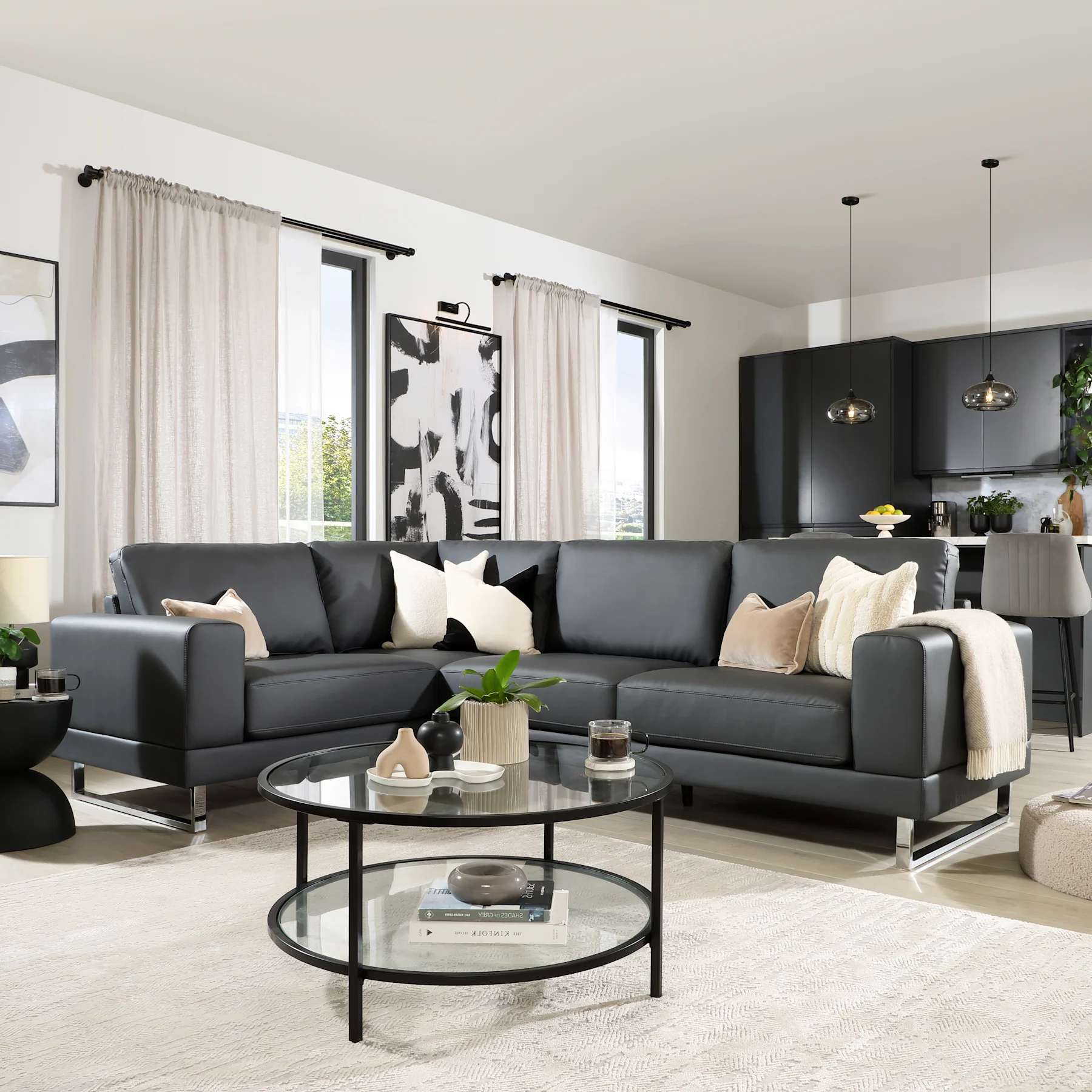 Alessia L-Shape Corner Sofa, Left-Hand Facing, Grey Premium Faux Leather