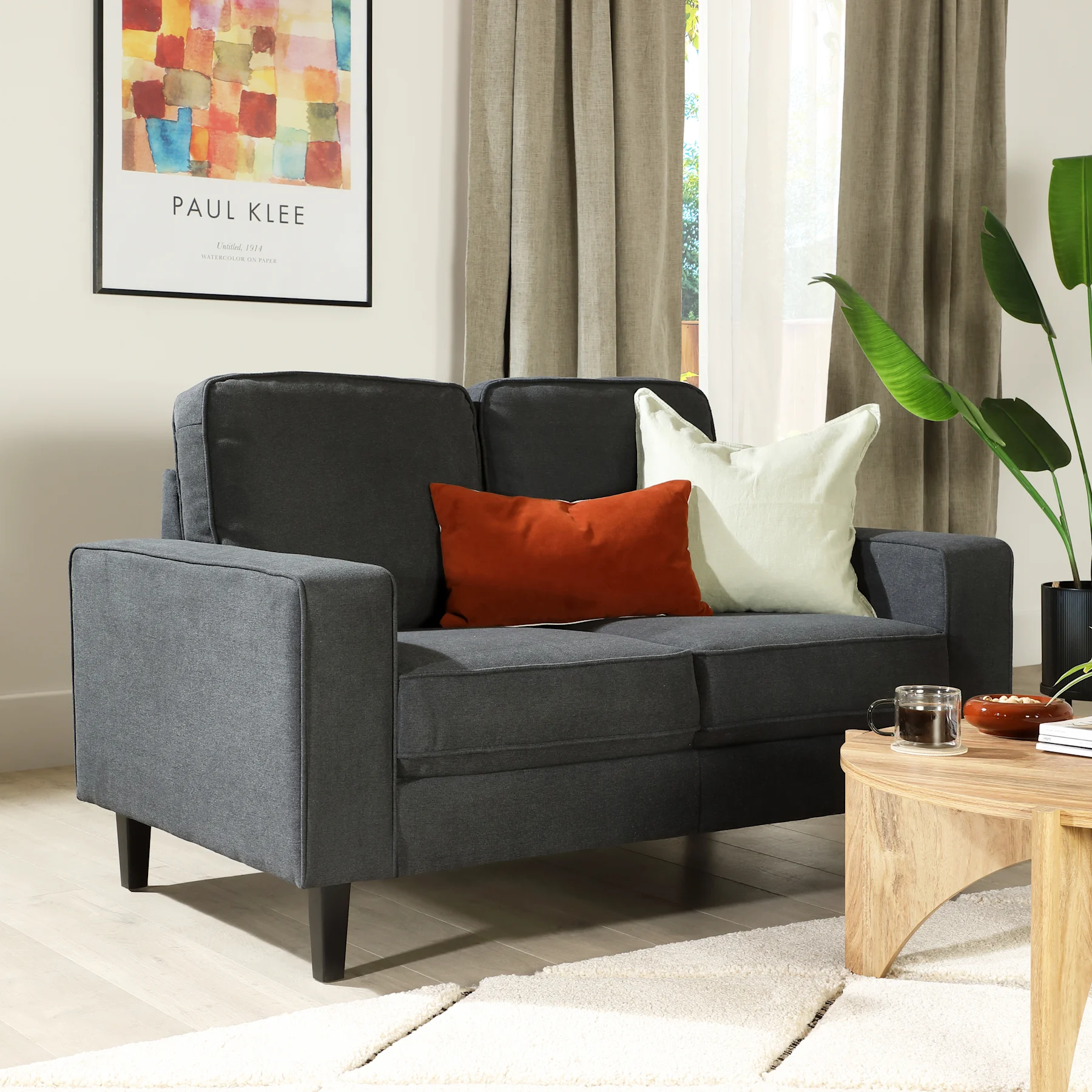 Monaco 2 Seater Sofa, Slate Grey Classic Plush Fabric