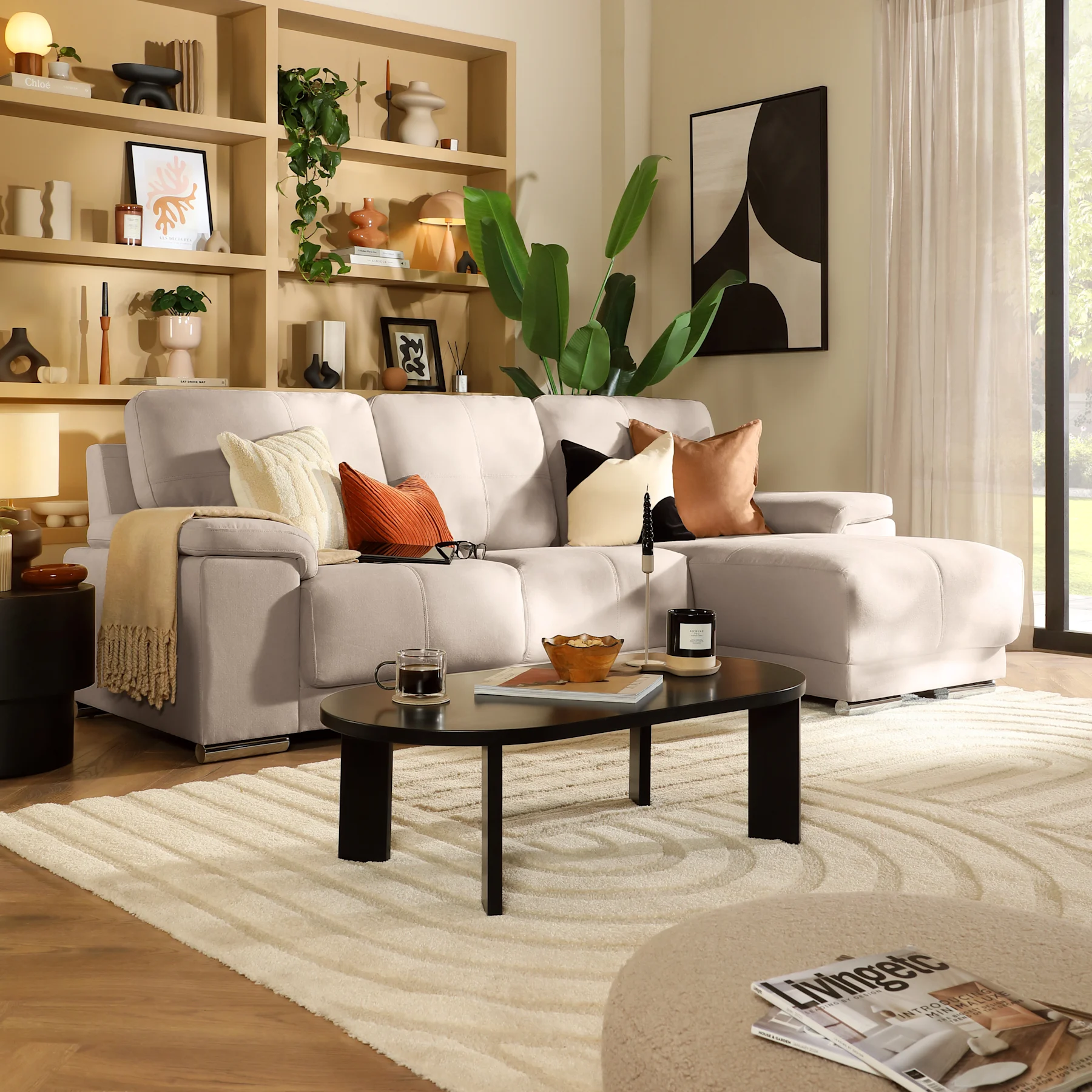 Kansas L-Shape Corner Sofa, Right-Hand Facing, Beige Classic Plush Fabric