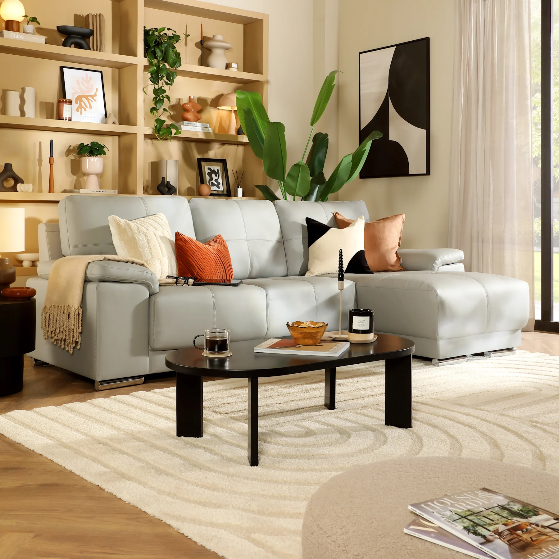 Kansas L-Shape Corner Sofa, Right-Hand Facing, Light Grey Premium Faux Leather