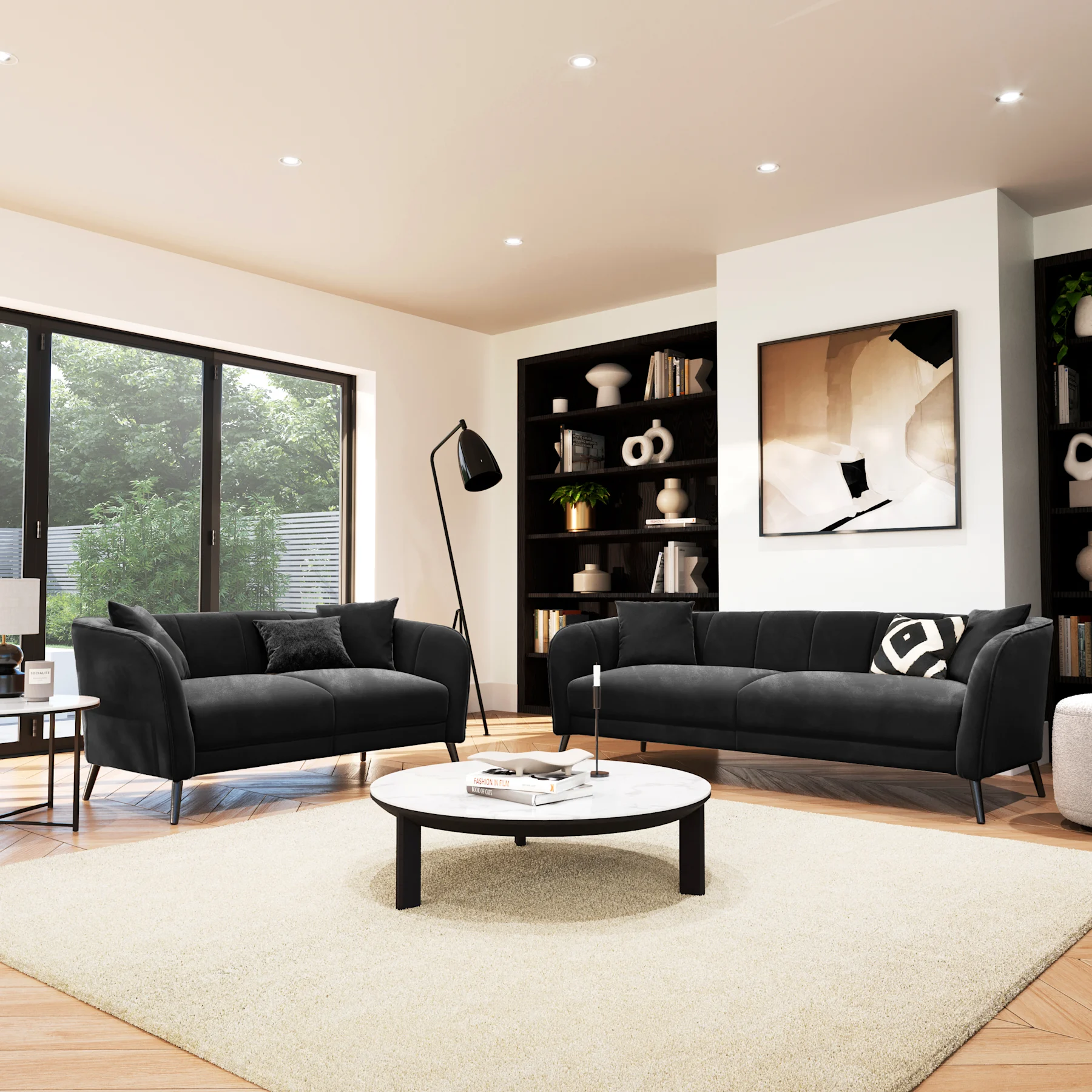 Loren 3+2 Seater Sofa Set, Black Classic Velvet