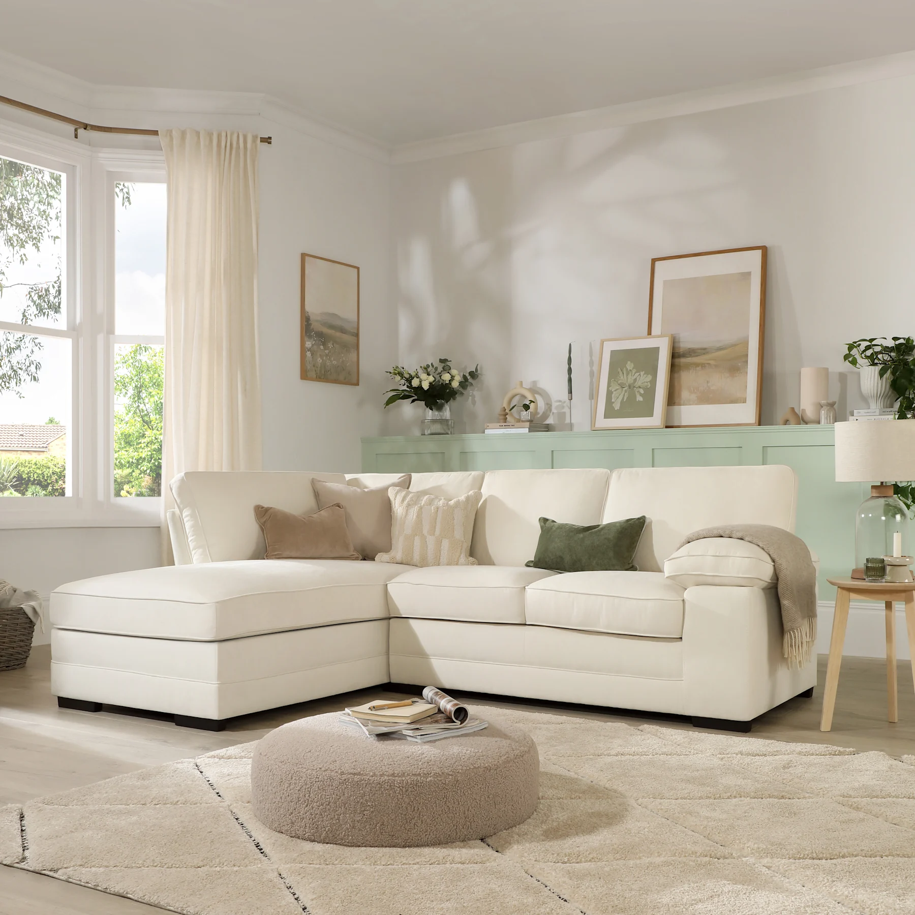 Chatham L-Shape Corner Sofa, Left-Hand Facing, Cream House Plush Fabric