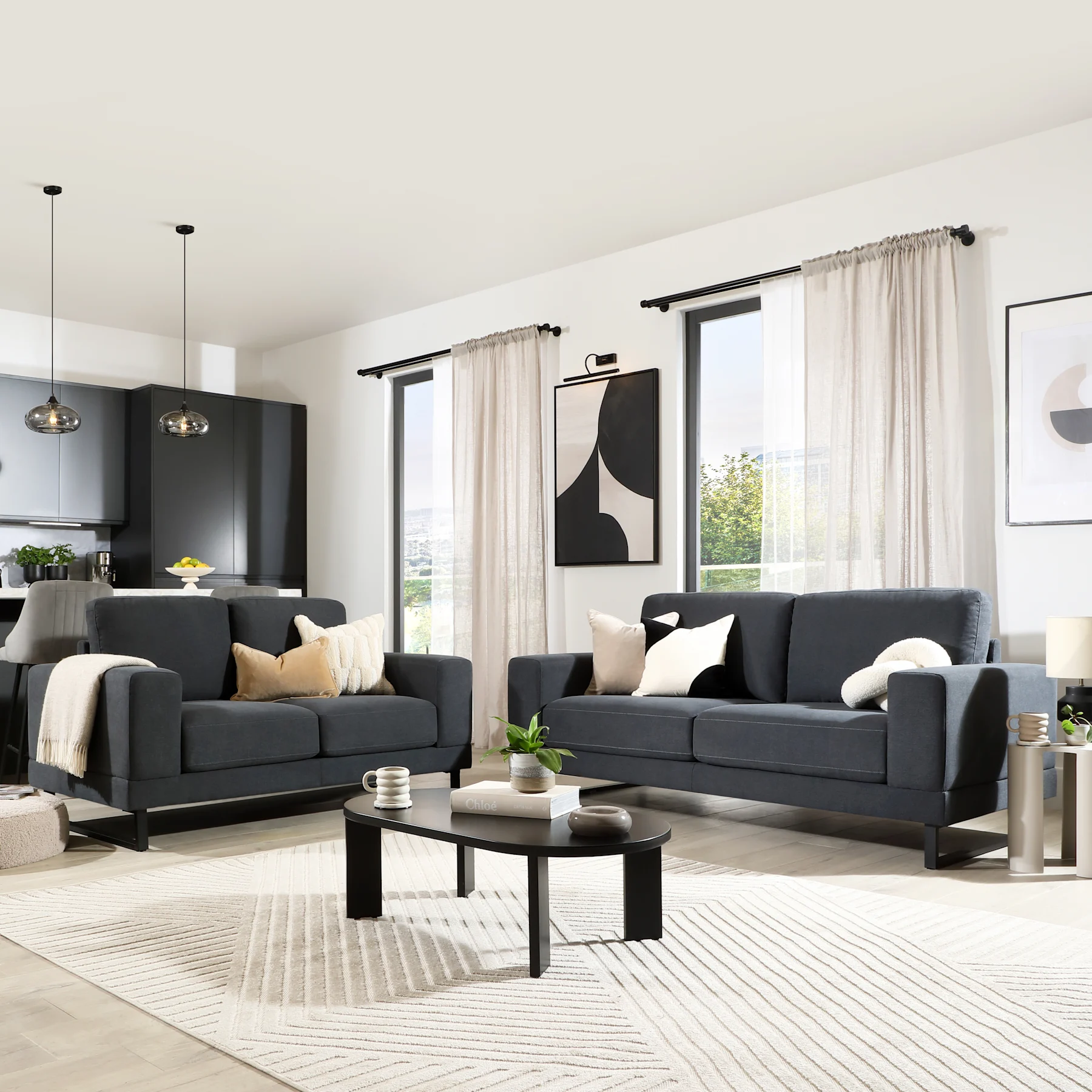 Alessia 3+2 Seater Sofa Set, Slate Grey Classic Plush Fabric