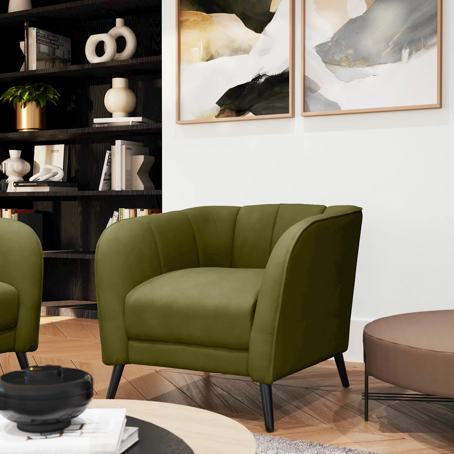 Loren Armchair, Olive Green Classic Plush Fabric