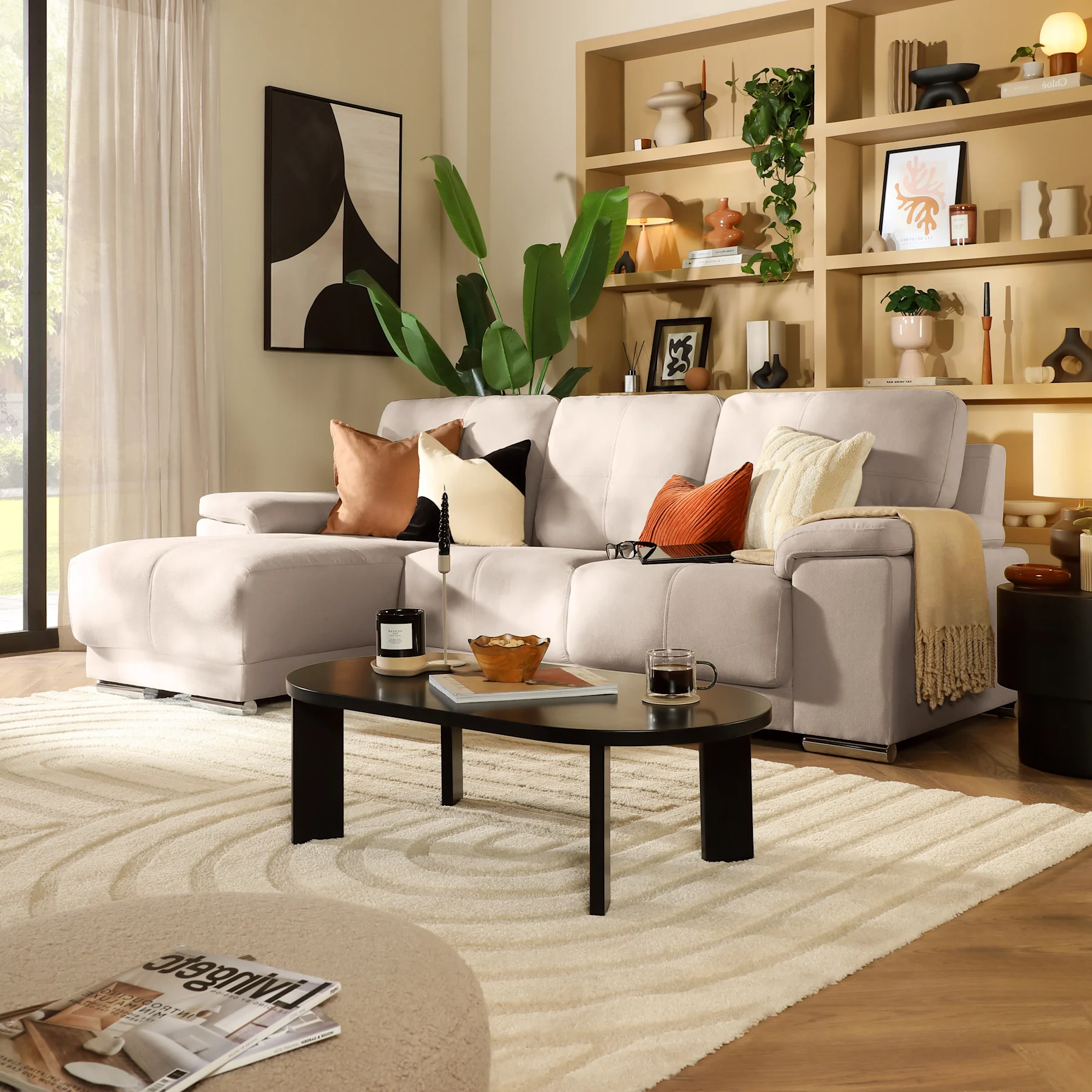 Kansas L-Shape Corner Sofa, Left-Hand Facing, Beige Classic Plush Fabric