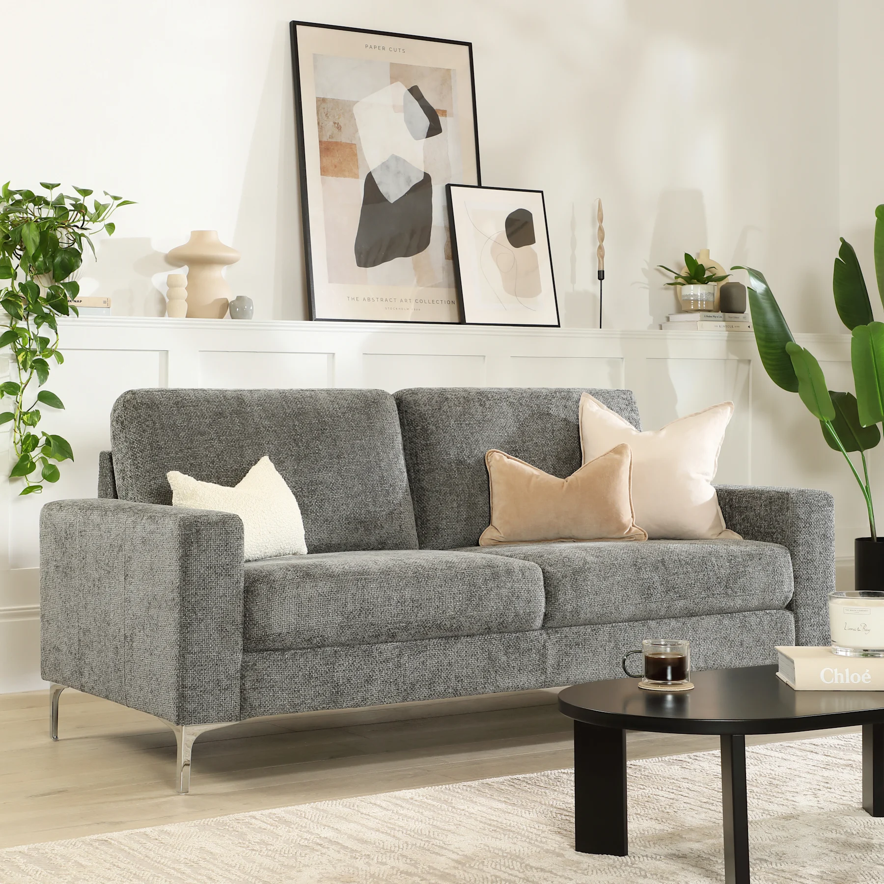 Baltimore 3 Seater Sofa, Dark Grey Woven Chenille Fabric