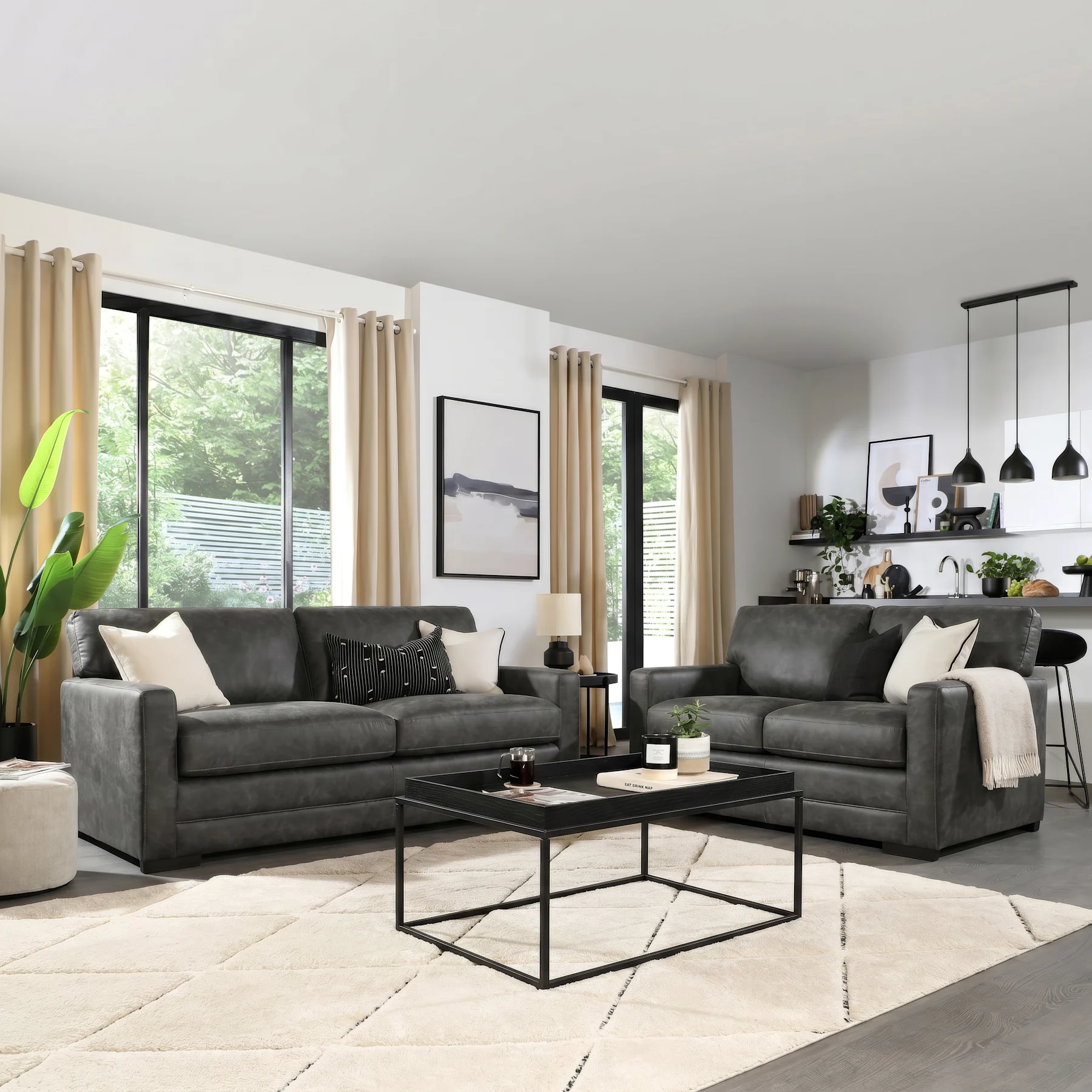 Arden 3+2 Seater Sofa Set, Vintage Grey Premium Faux Leather