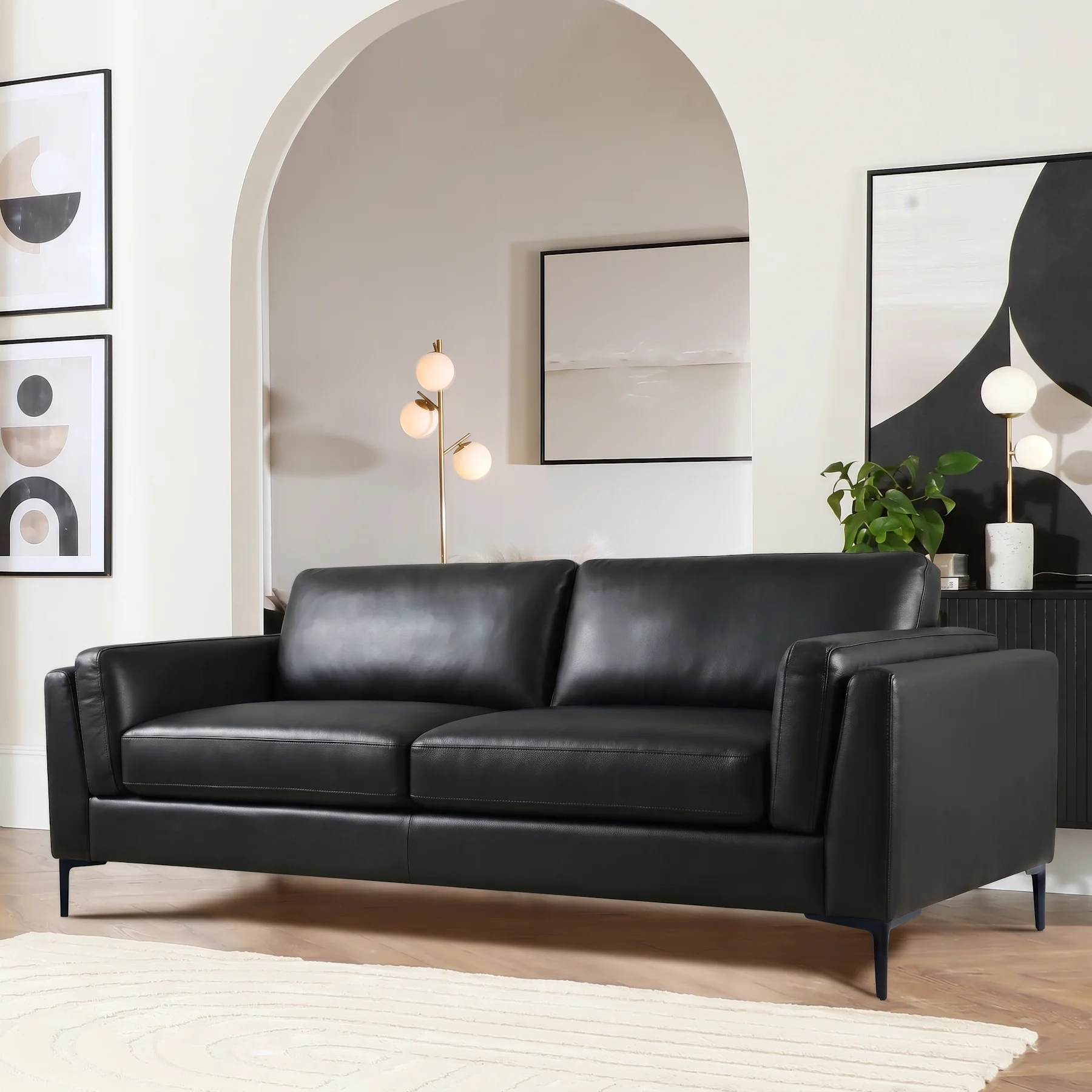 Lucia 3 Seater Sofa, Black Premium Faux Leather