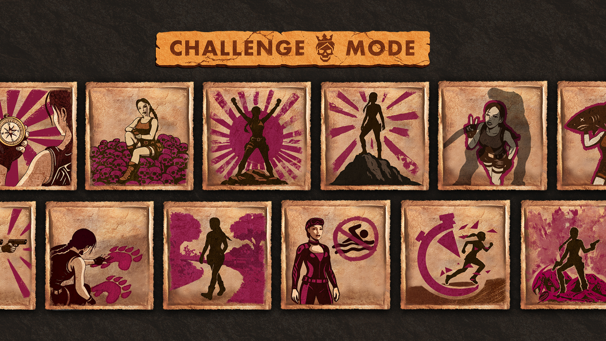 Tomb Raider Remastered Challenge Mode achievements with goals for cleared levels