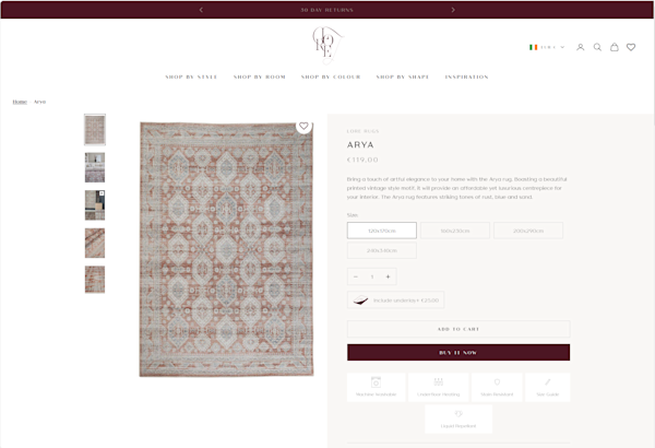 Screenshot of Lore Rugs