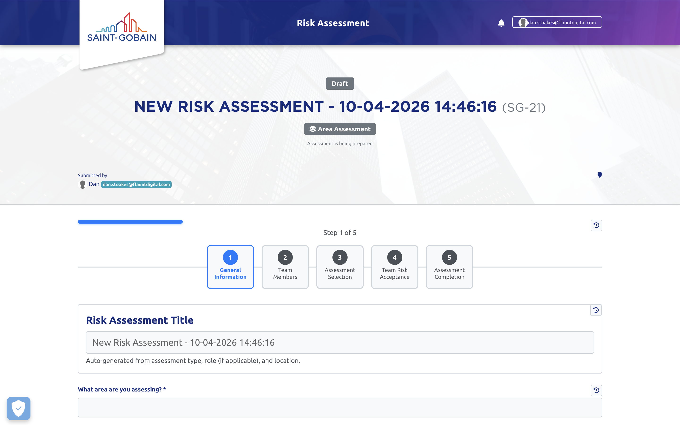 Screenshot of Saint Gobain Risk Assessment Tool