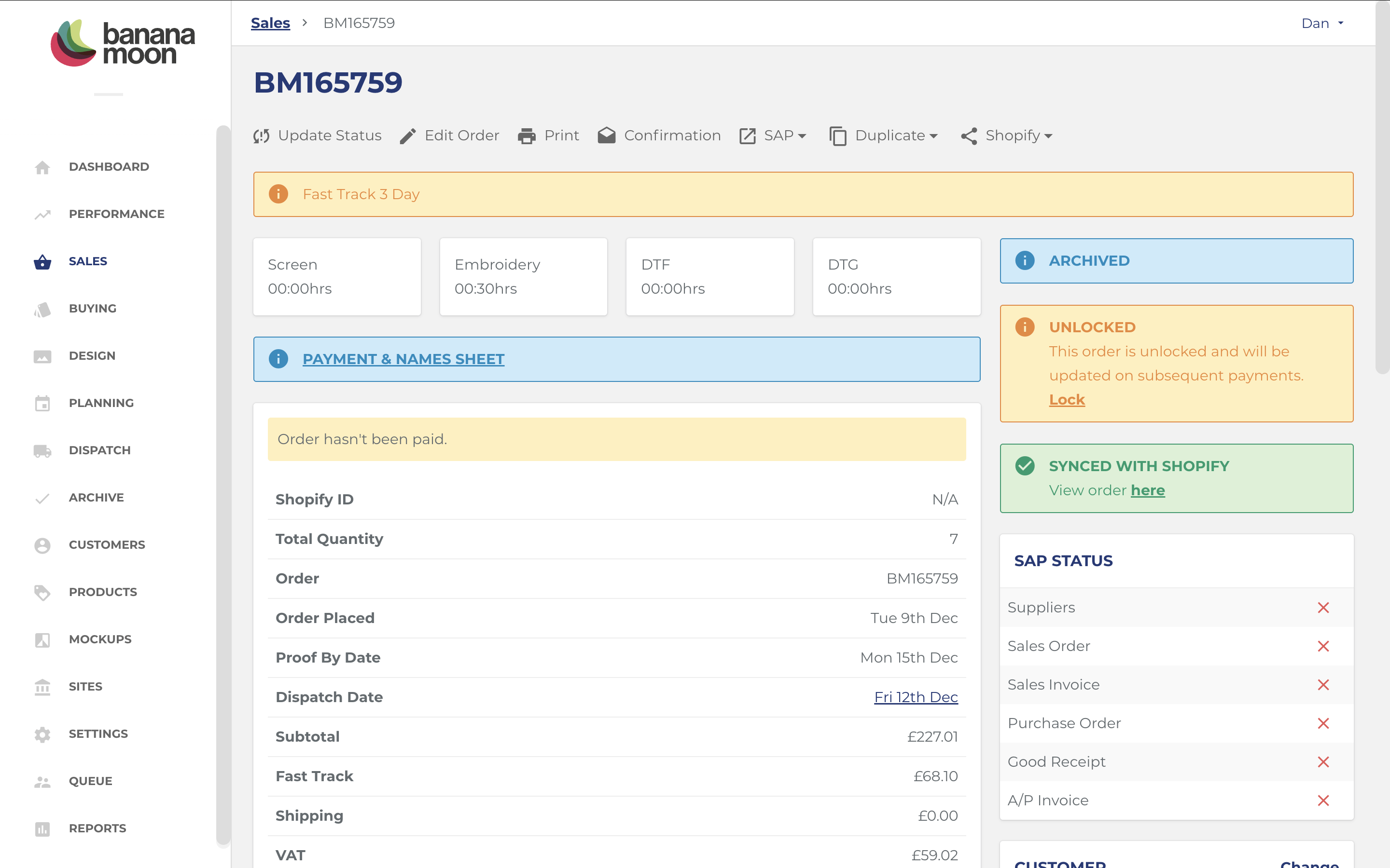 Screenshot of Back Office