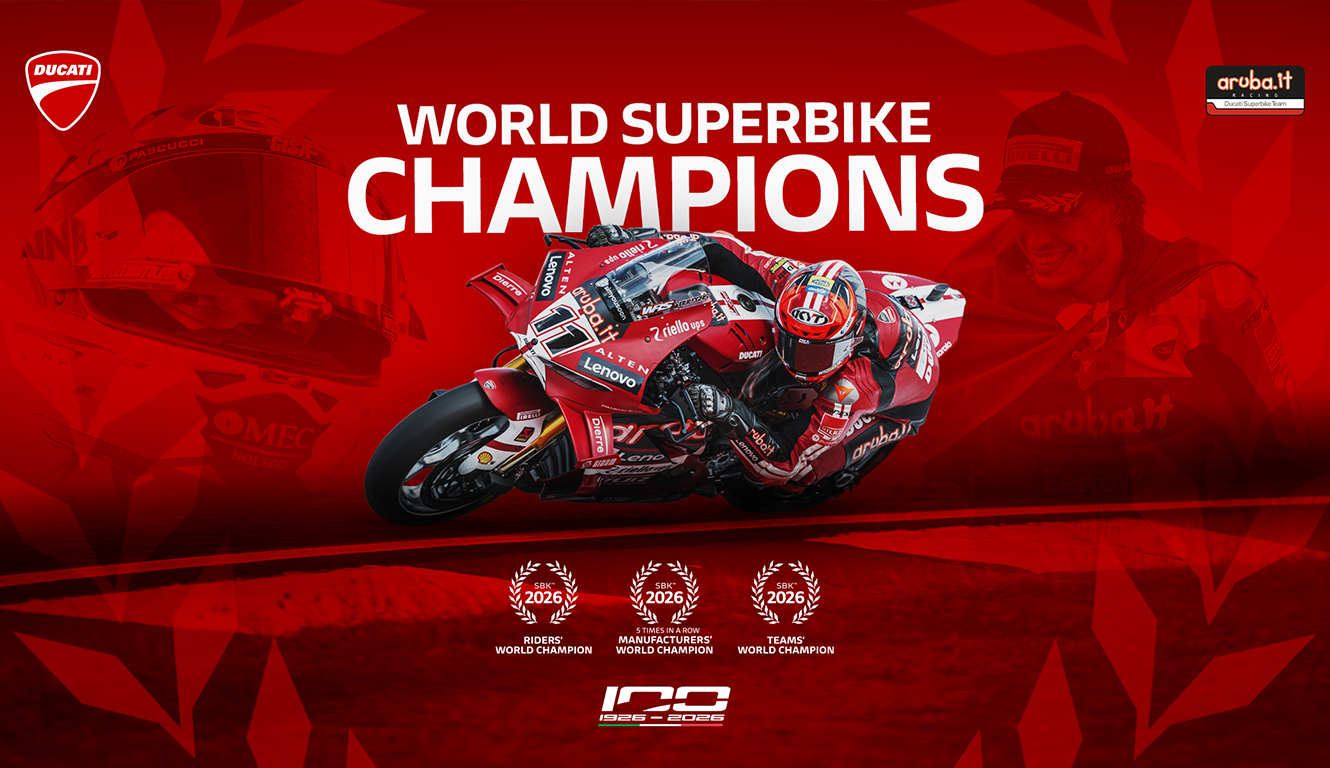 Nicolò Bulega celebrates winning the 2026 WorldSBK Championship with Ducati