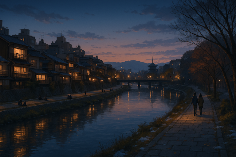 Kyoto - Winter - Kamogawa River at Twilight