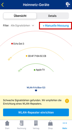 Manuelle Messung ist hervorgehoben.